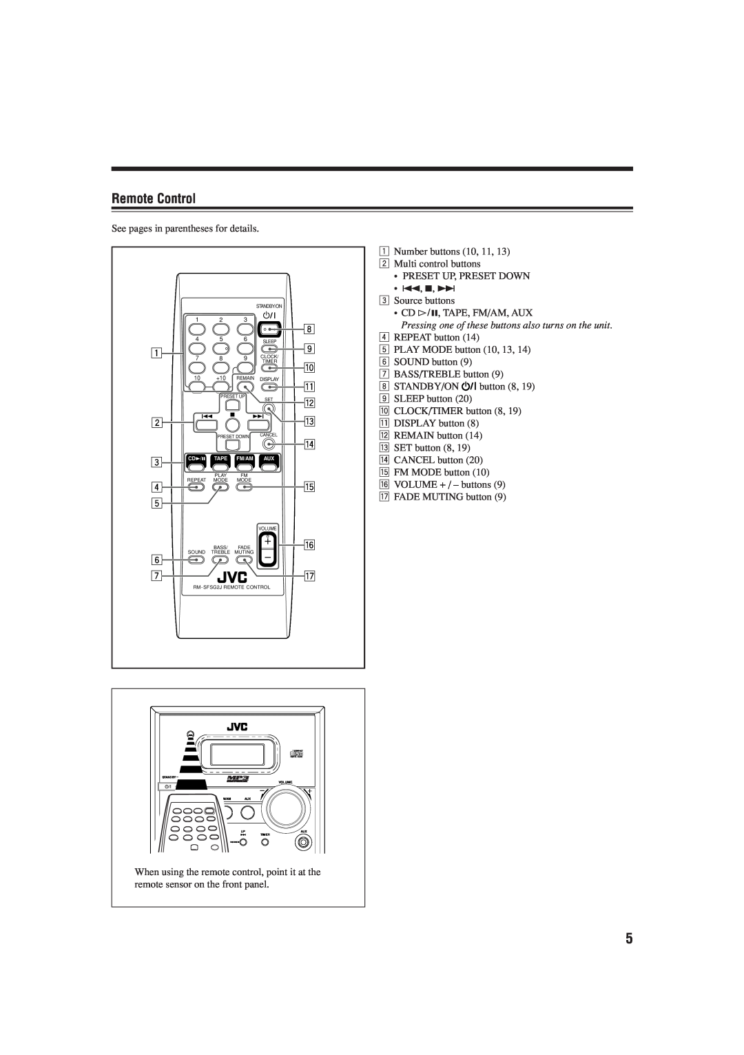 JVC FS-G2 manual Remote Control 