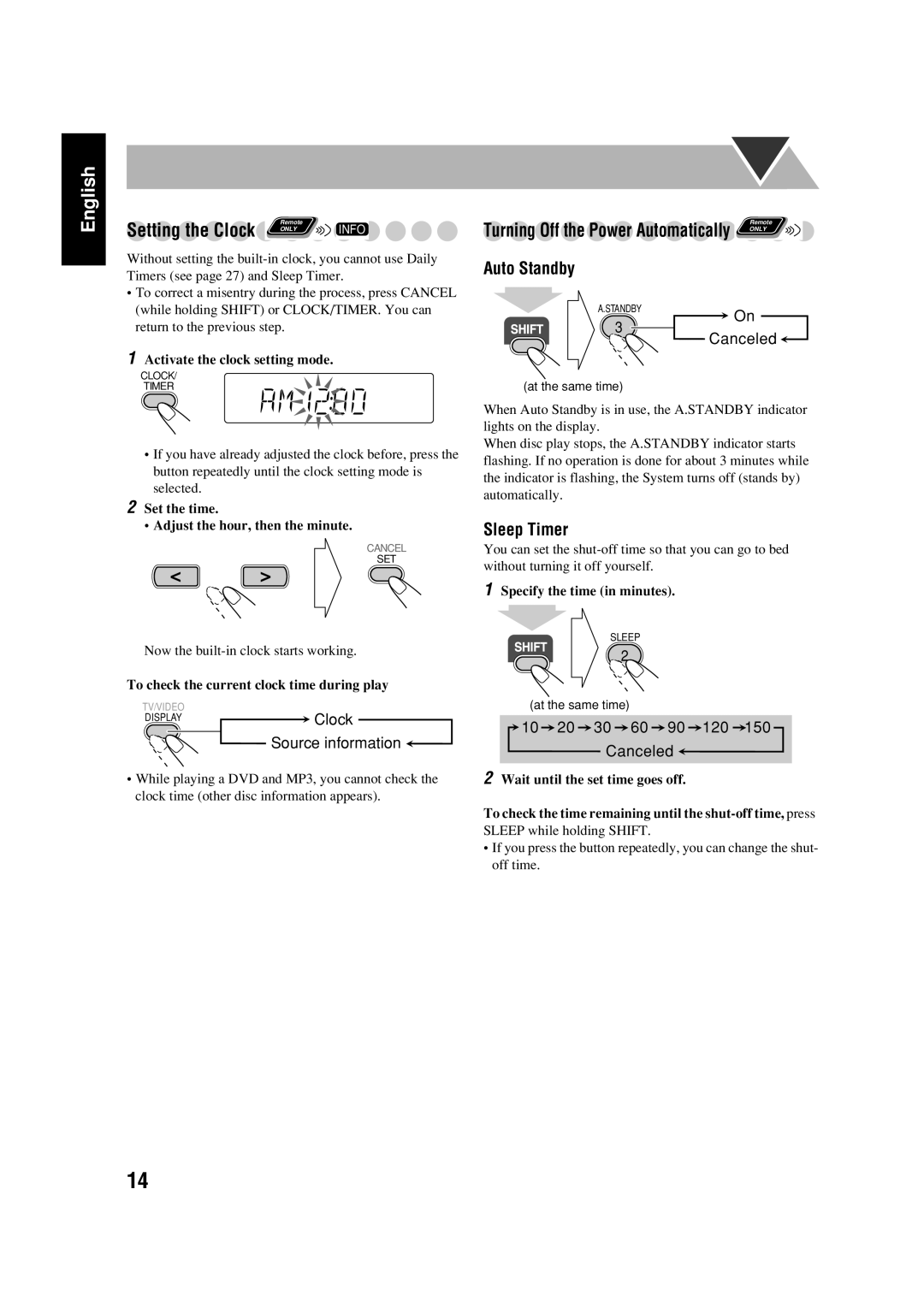 JVC FS-GD6S manual Auto Standby, Sleep Timer 