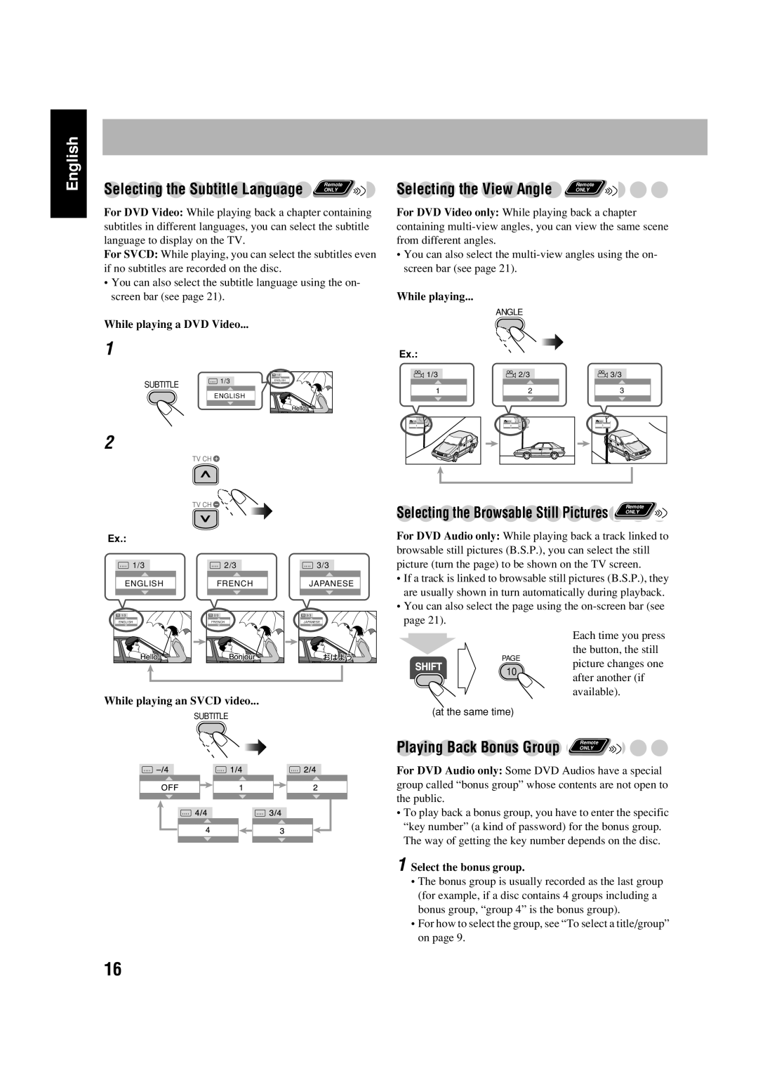 JVC FS-GD6S manual While playing an Svcd video, Select the bonus group 