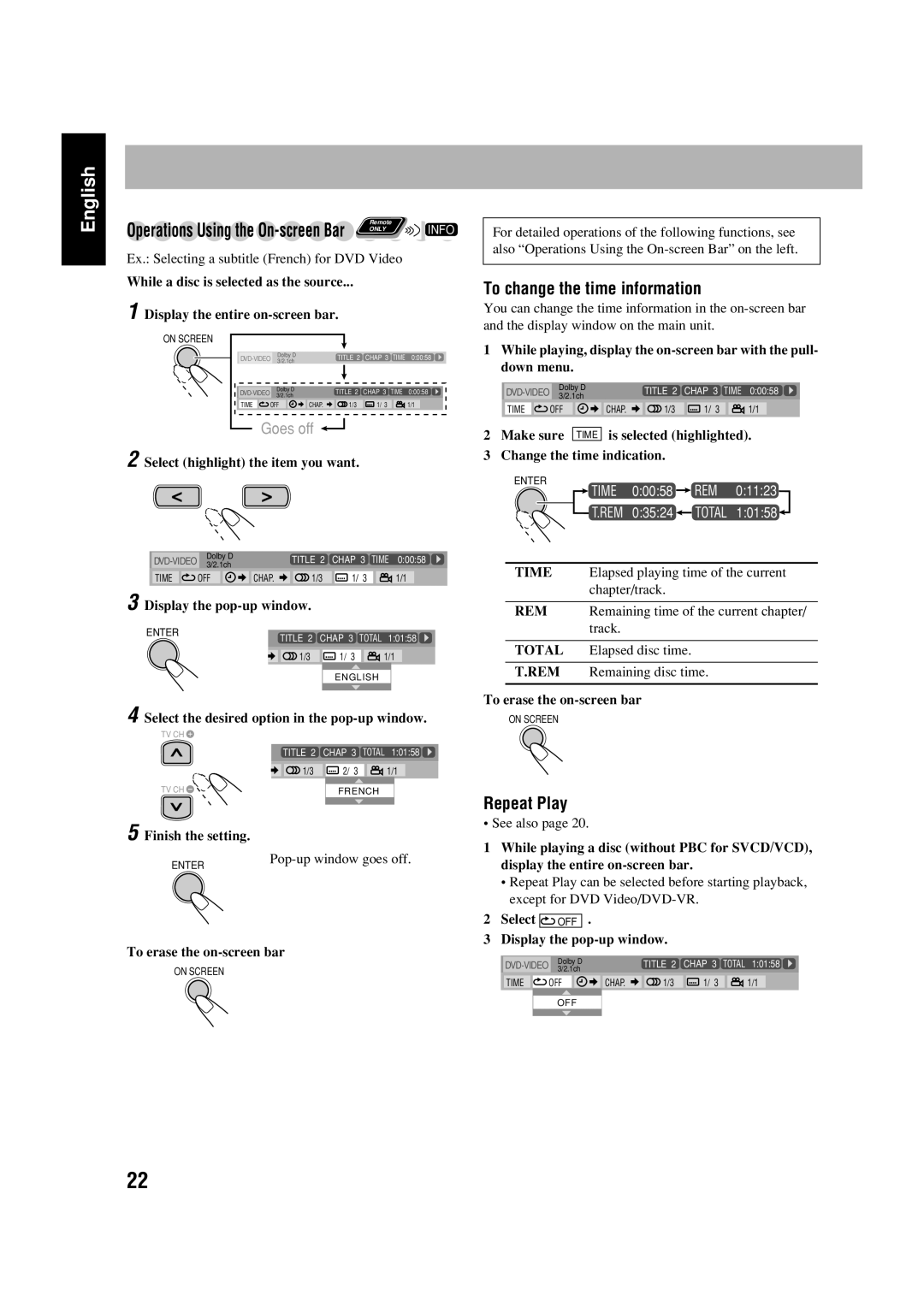 JVC FS-GD6S manual To change the time information, Make sure, Is selected highlighted, Change the time indication 