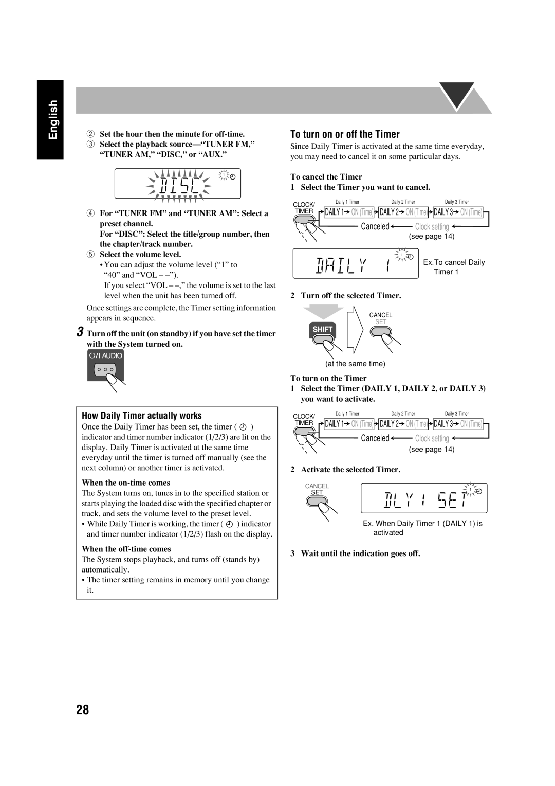 JVC FS-GD6S manual To turn on or off the Timer, How Daily Timer actually works 