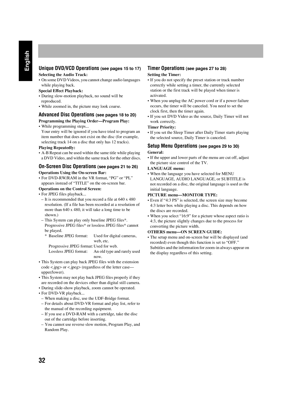 JVC FS-GD6S manual Setup Menu Operations see pages 29 to, Unique DVD/VCD Operations see pages 15 to 