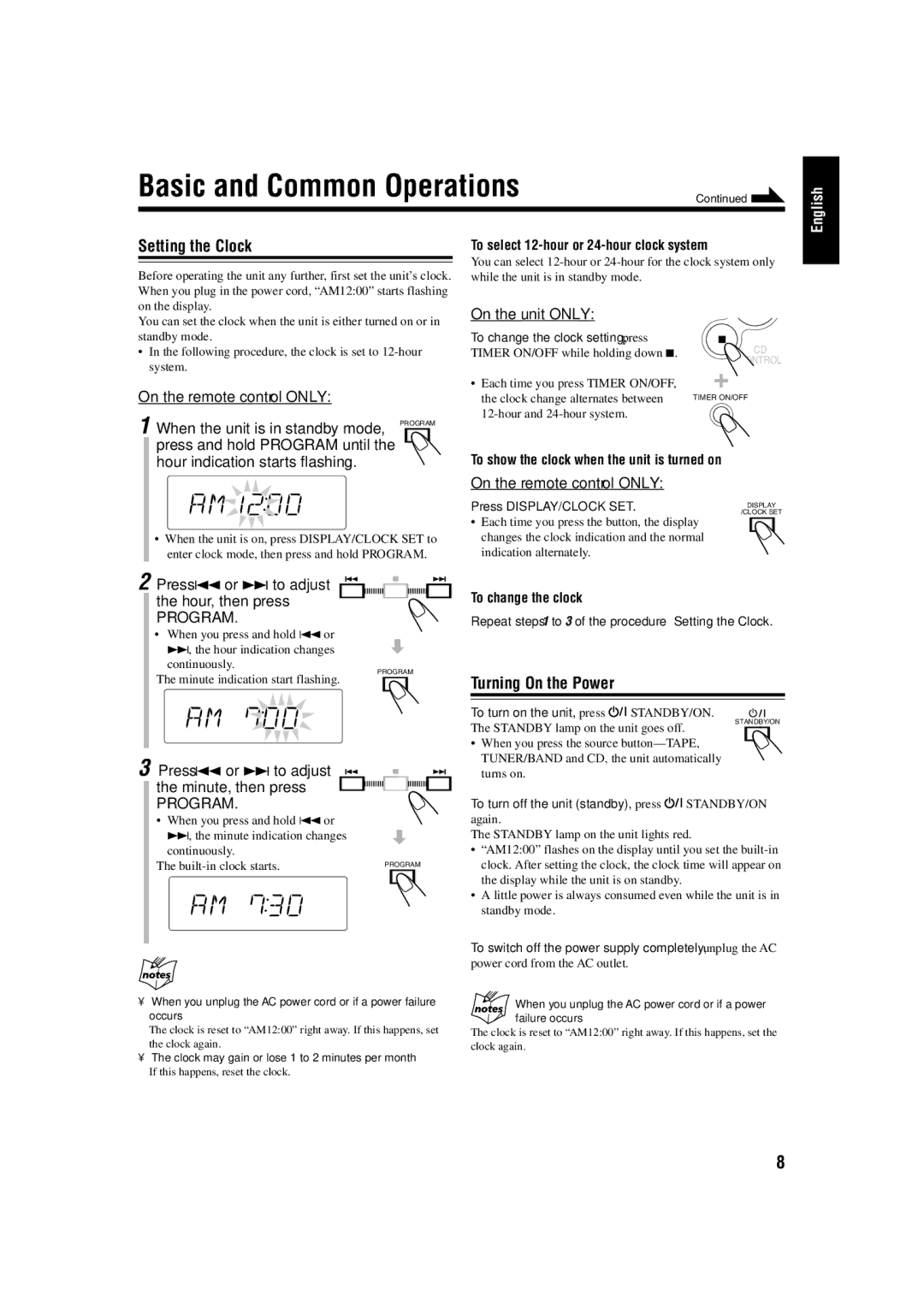 JVC FS-H10 manual Basic and Common Operations 