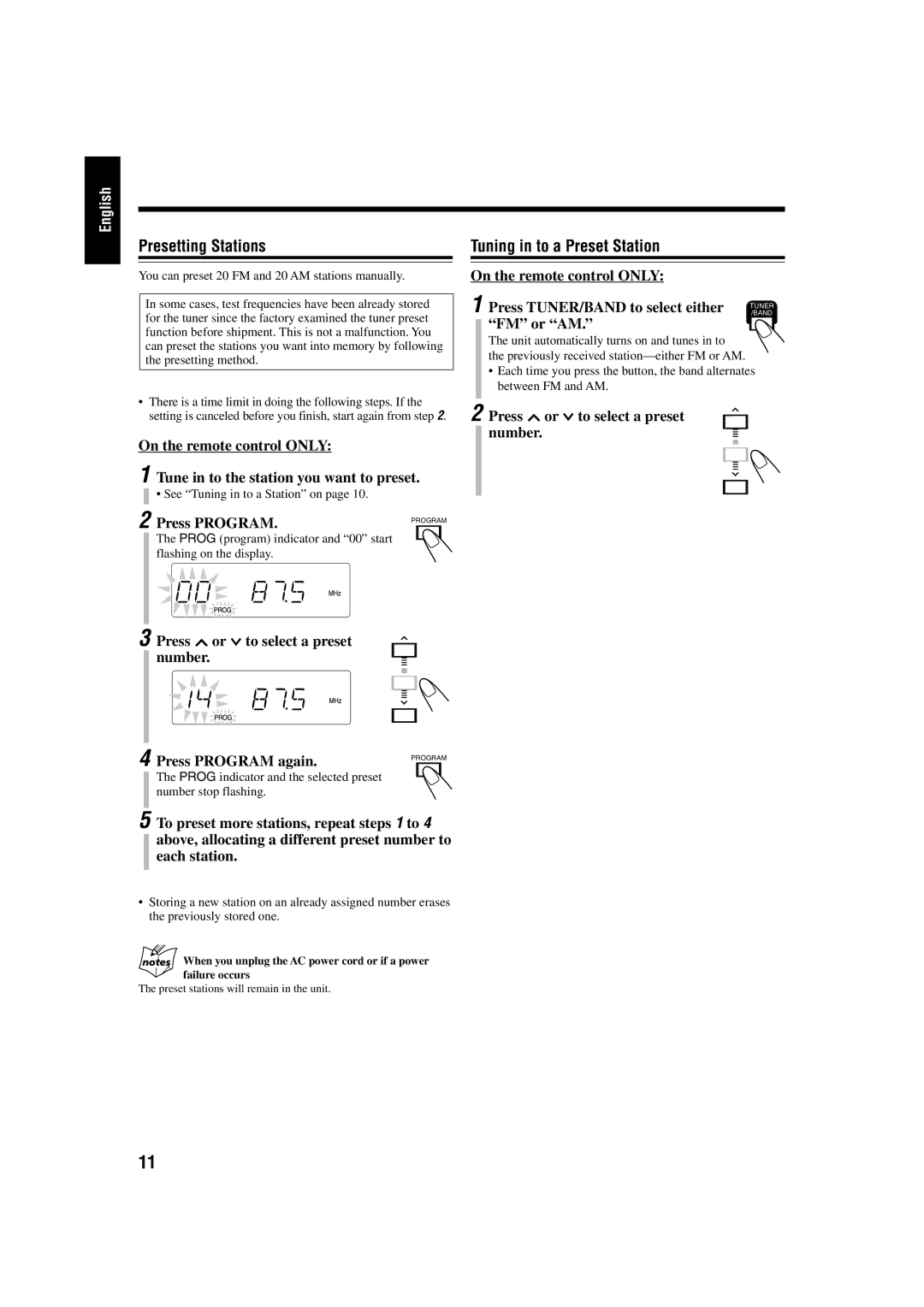 JVC FS-H10 manual Presetting Stations 