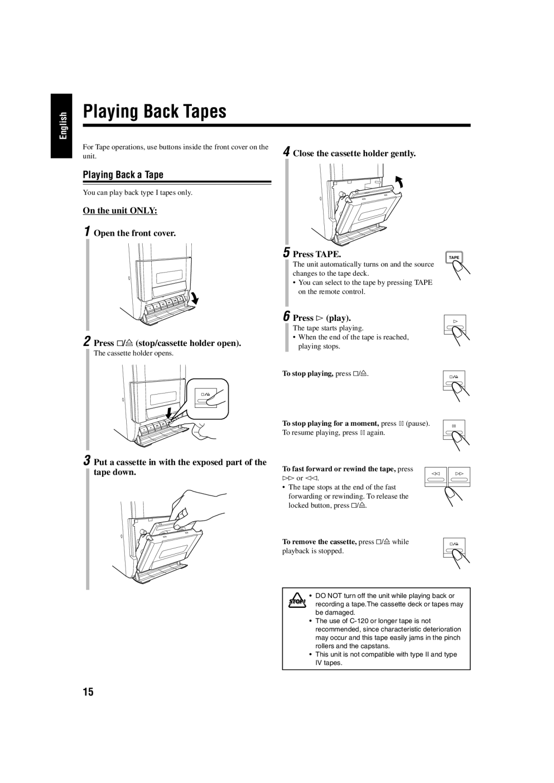 JVC FS-H10 manual Playing Back Tapes 