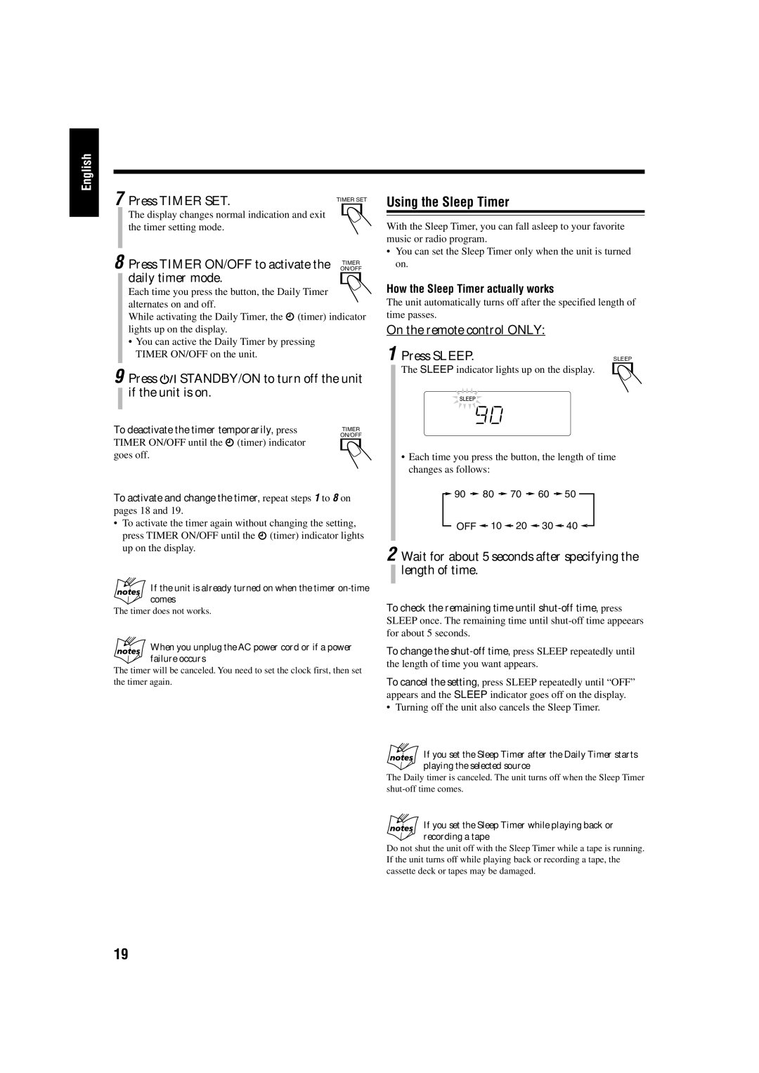 JVC FS-H10 manual Timer ON/OFF until the timer indicator 