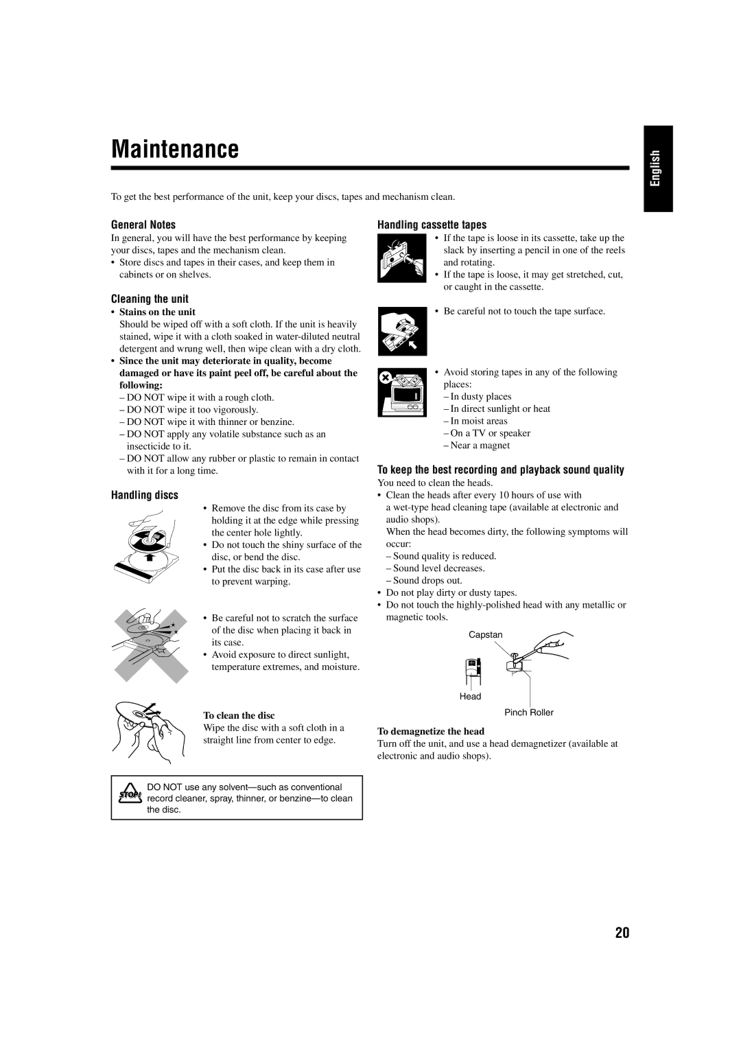 JVC FS-H10 manual Maintenance 