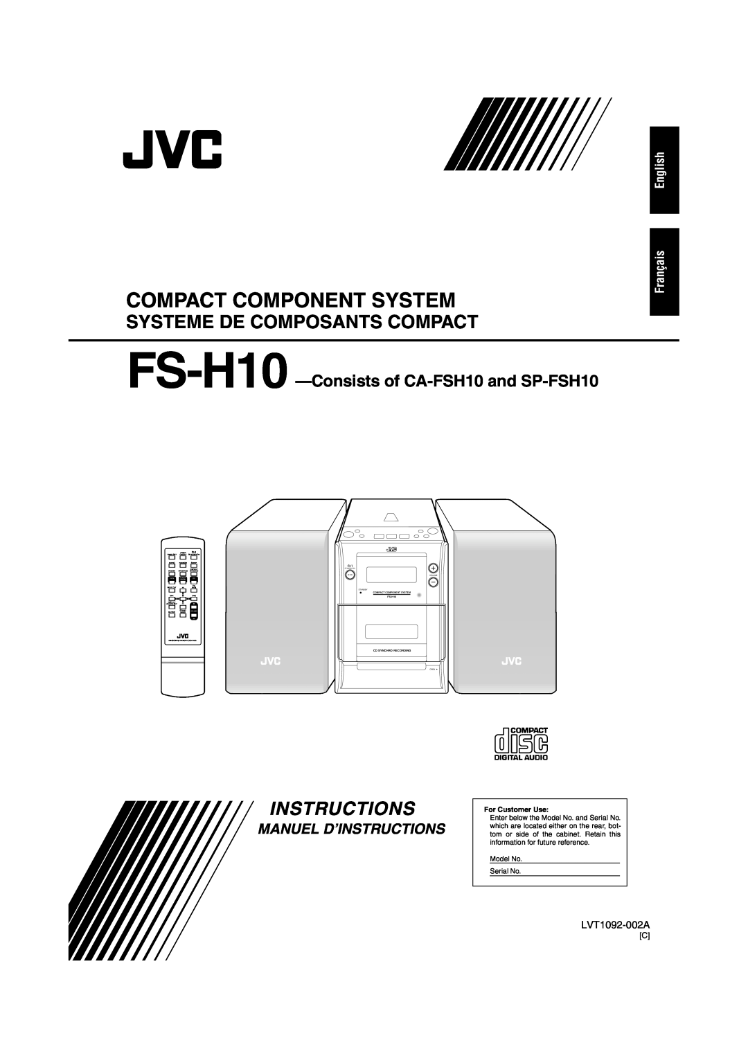 JVC FS-H10 Systeme De Composants Compact, Manuel D’Instructions, English Français, Compact Component System, LVT1092-002A 