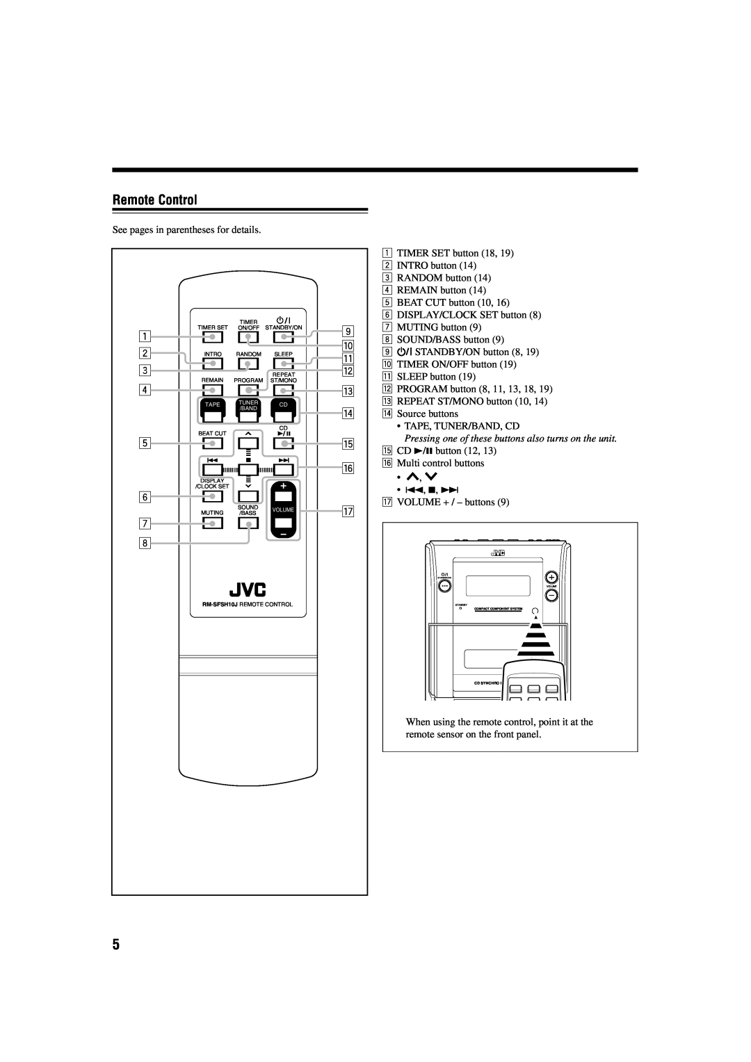 JVC FS-H10 manual Remote Control 