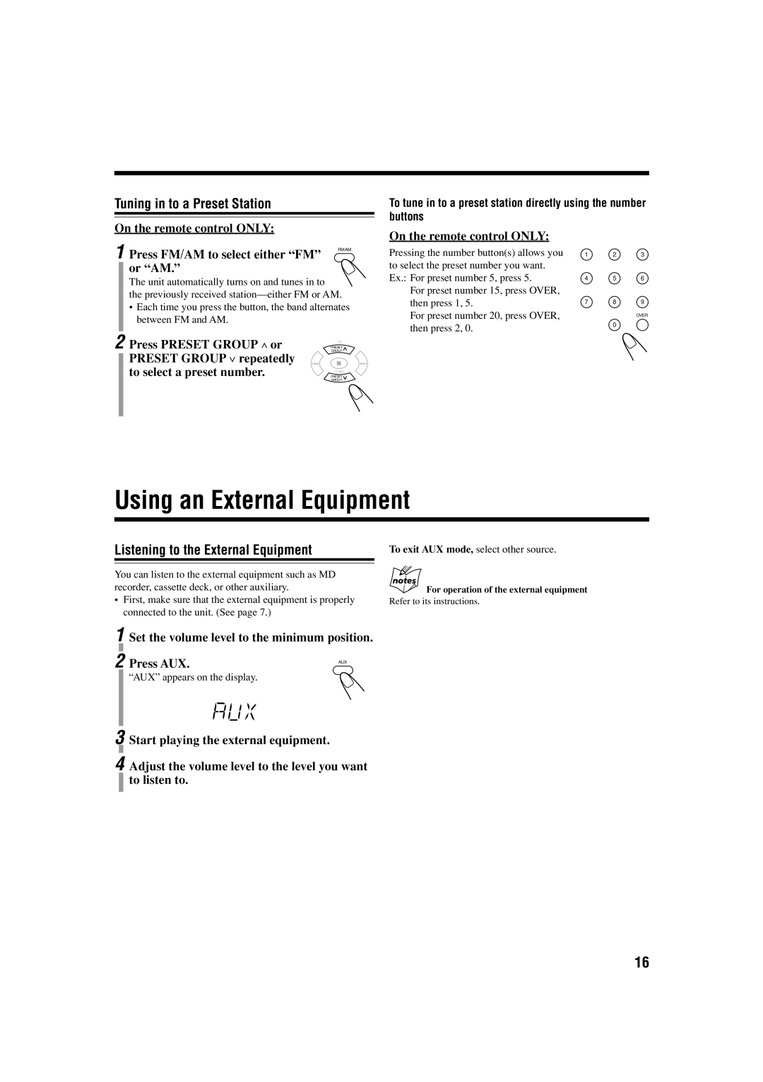 JVC FS-H300 manual Using an External Equipment, Listening to the External Equipment, Start playing the external equipment 