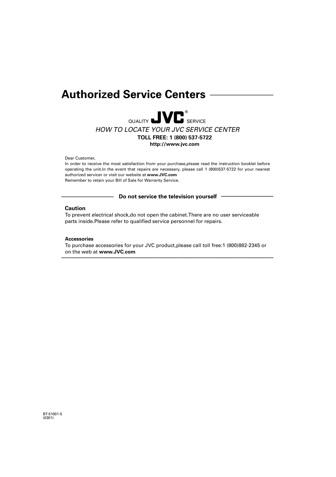 JVC FS-H300 manual Authorized Service Centers 