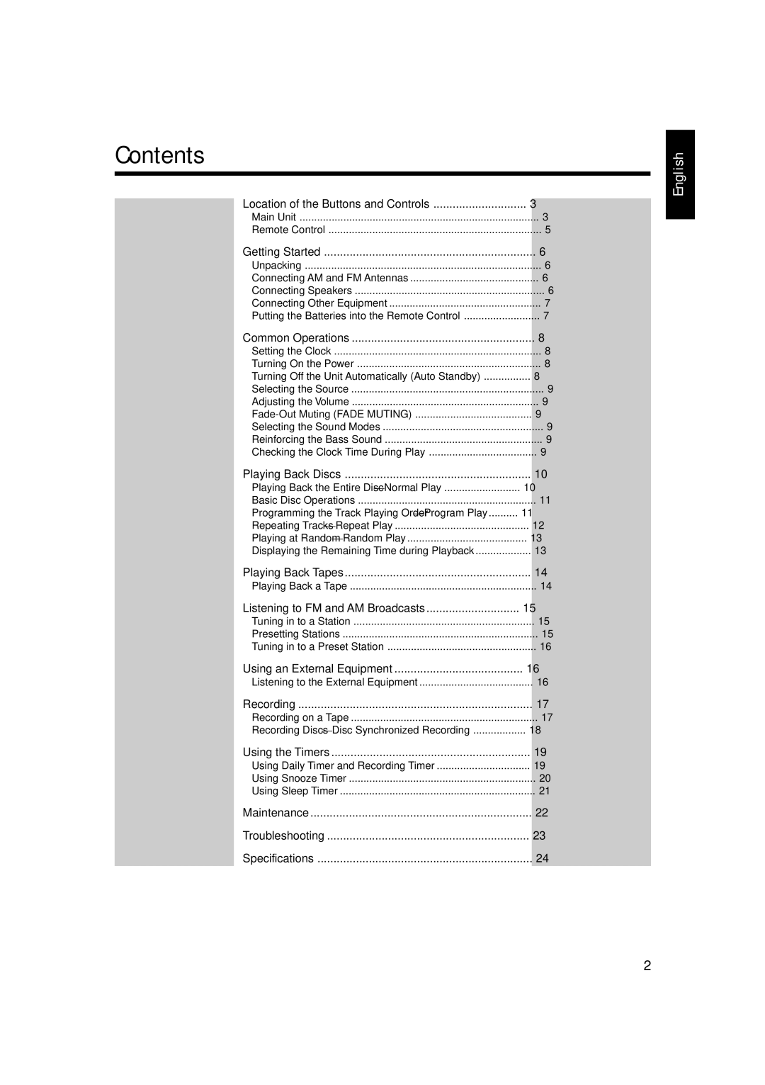 JVC FS-H300 manual Contents 