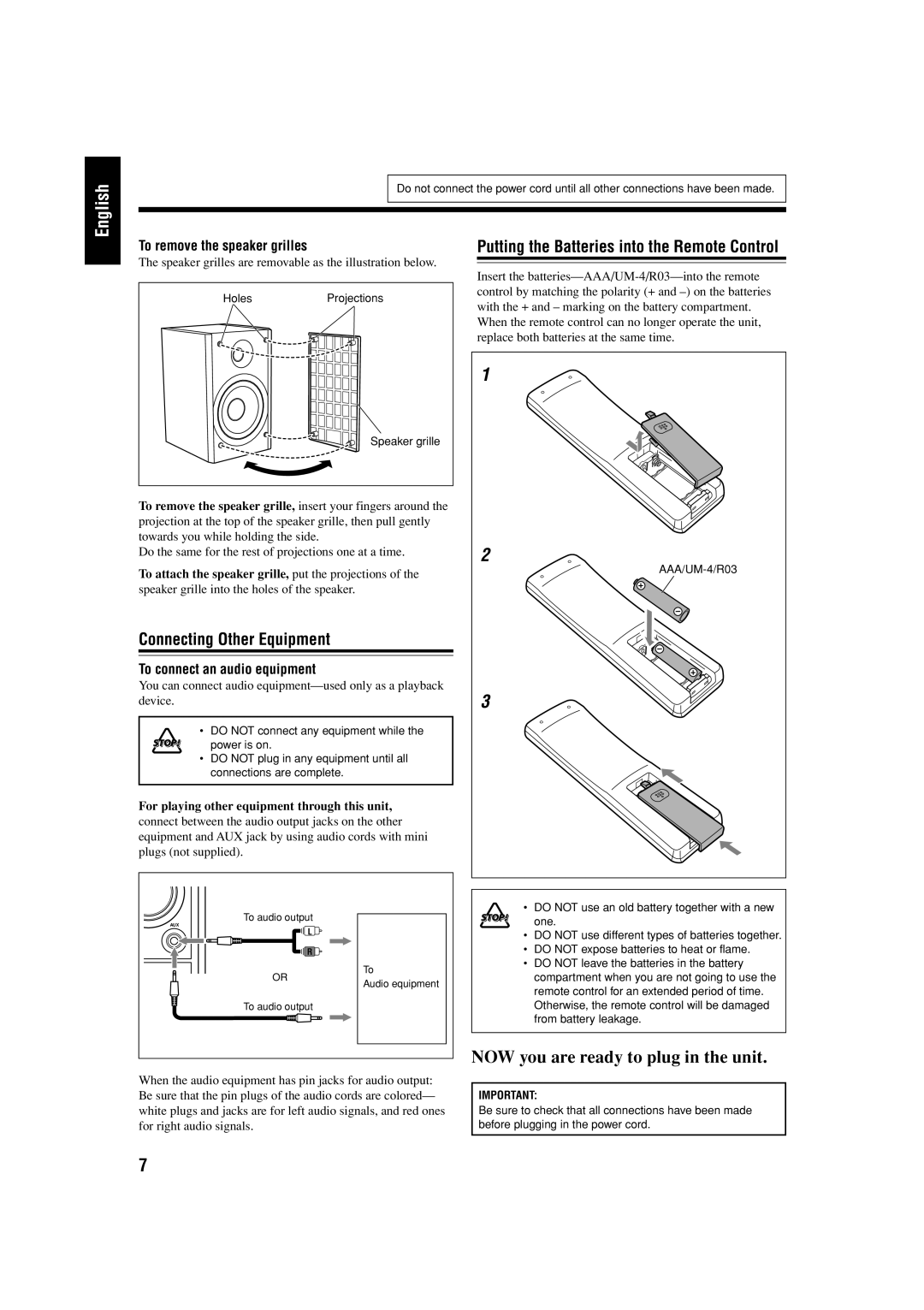 JVC FS-H300 manual NOW you are ready to plug in the unit 