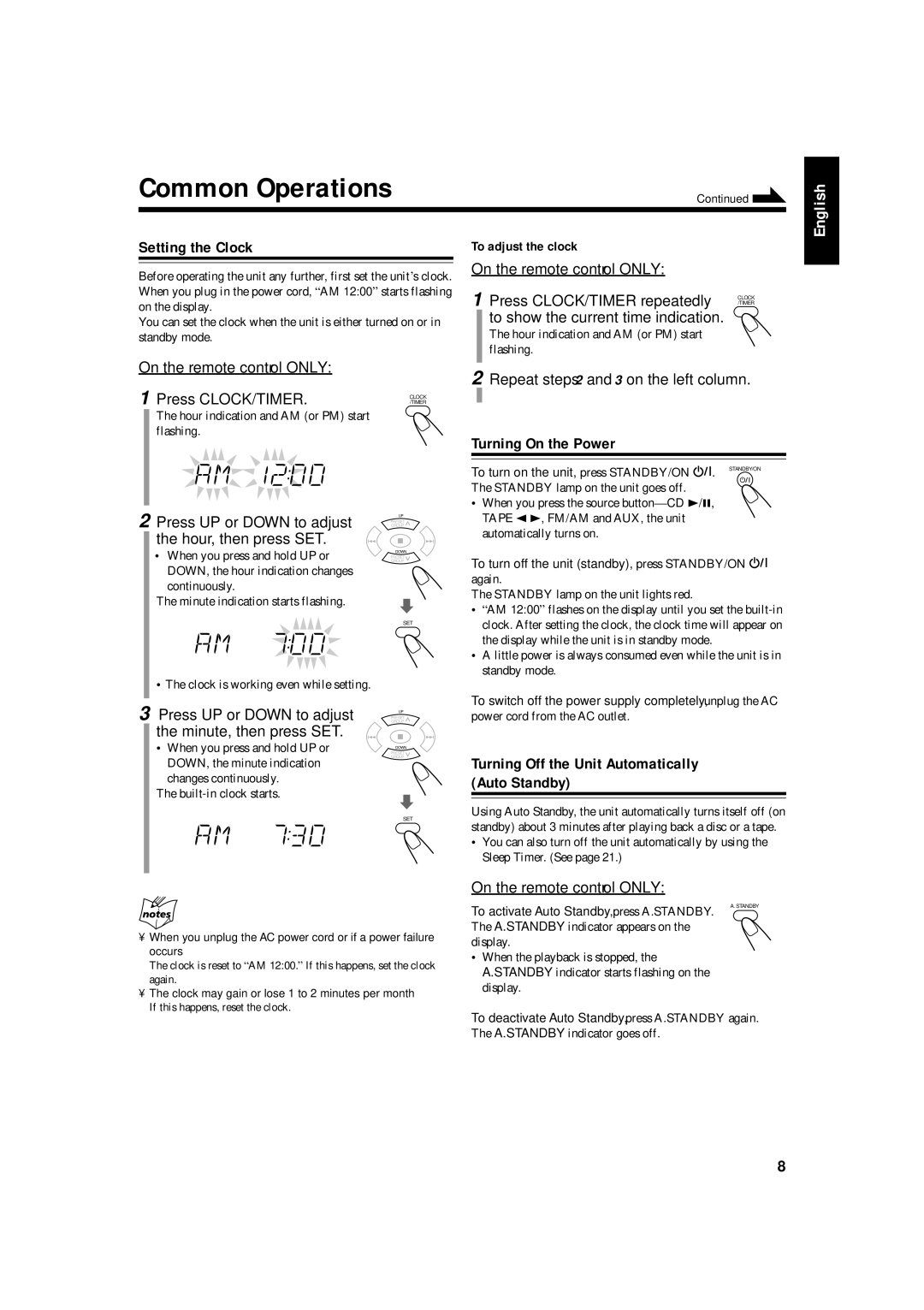 JVC FS-H300 manual Repeat steps 2 and 3 on the left column, To turn off the unit standby, press STANDBY/ON again 