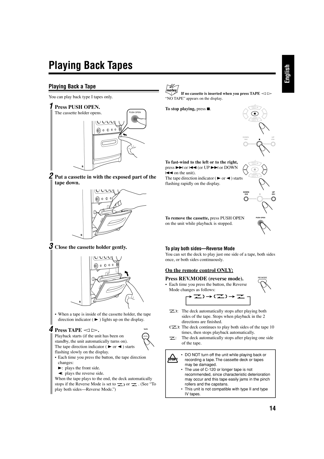 JVC FS-H300 manual Playing Back Tapes 