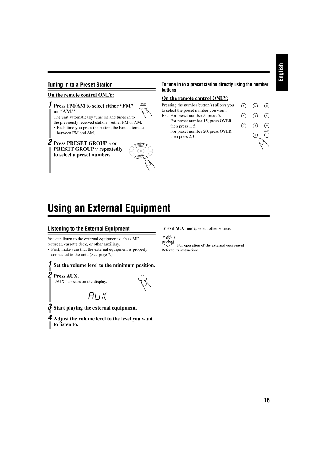 JVC FS-H300 Preset Group repeatedly To select a preset number, Tuning in to a Preset Station On the remote control only 