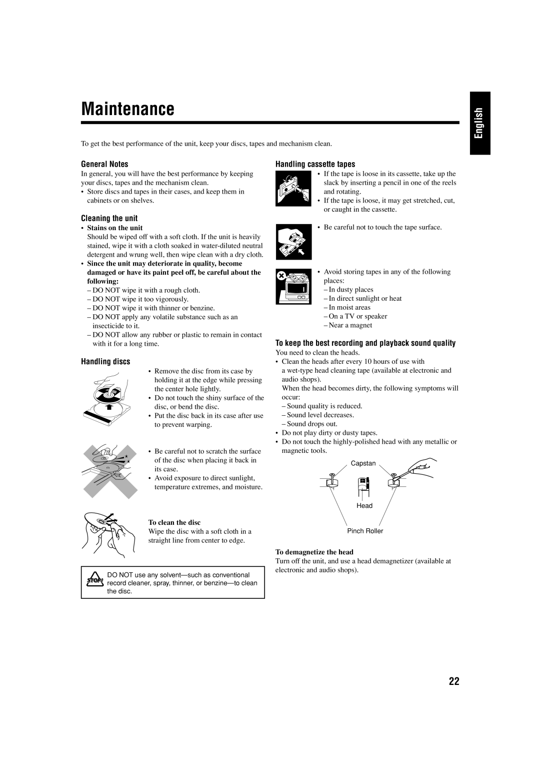 JVC FS-H300 manual Maintenance 