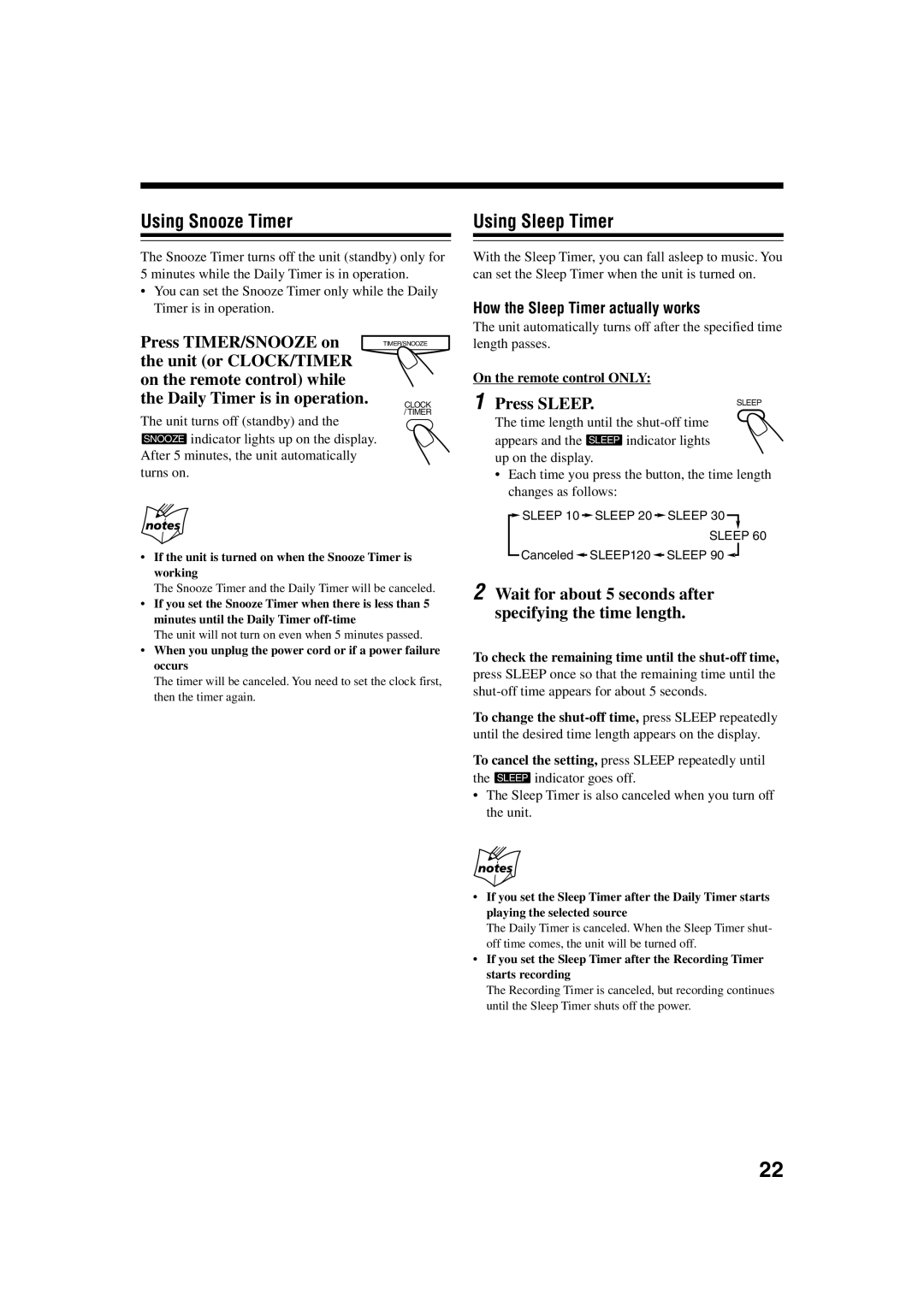 JVC FS-H35 manual Using Snooze Timer, Using Sleep Timer, Press Sleep, How the Sleep Timer actually works 