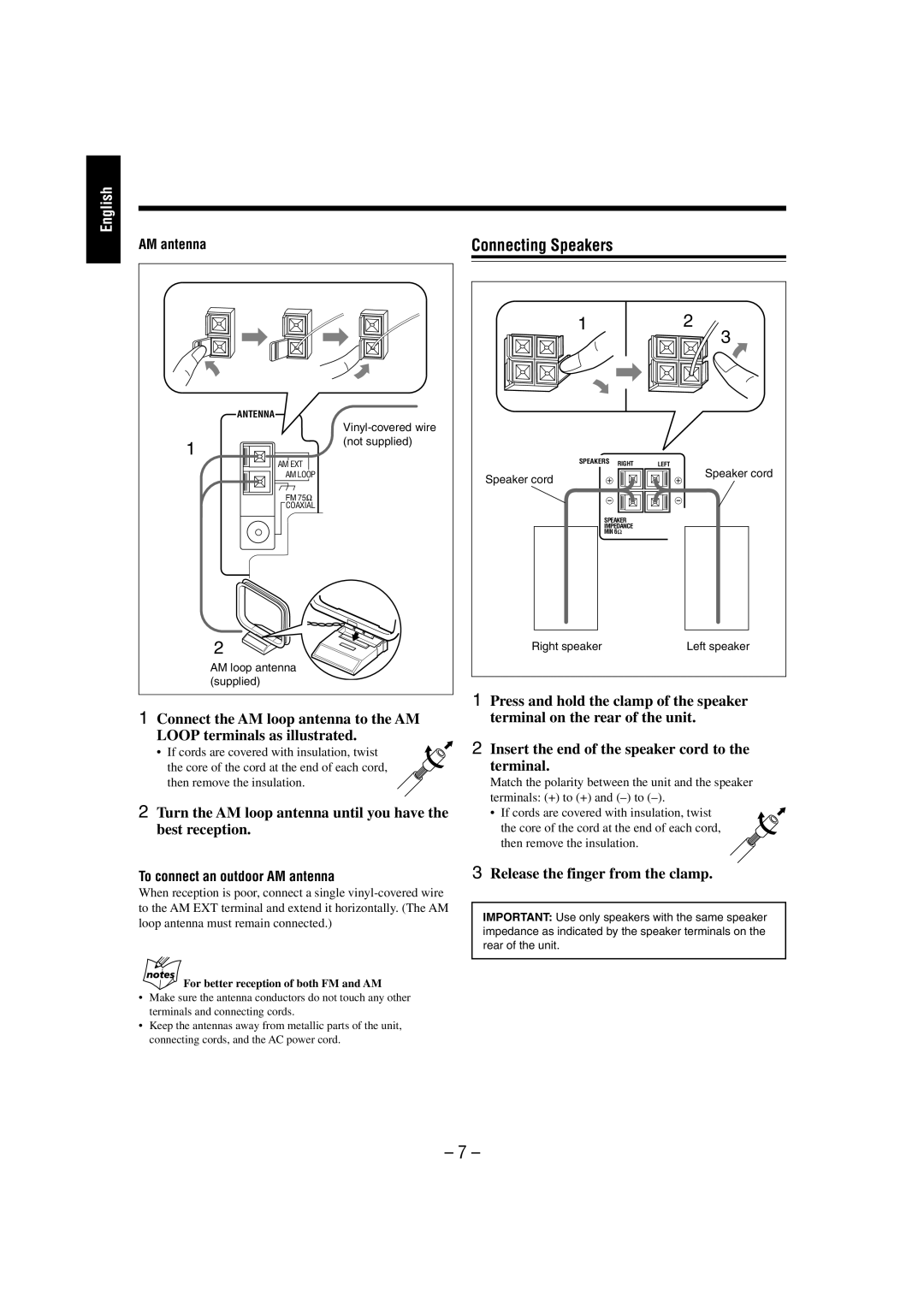 JVC FS-L30 manual Connecting Speakers, Turn the AM loop antenna until you have the best reception, AM antenna 