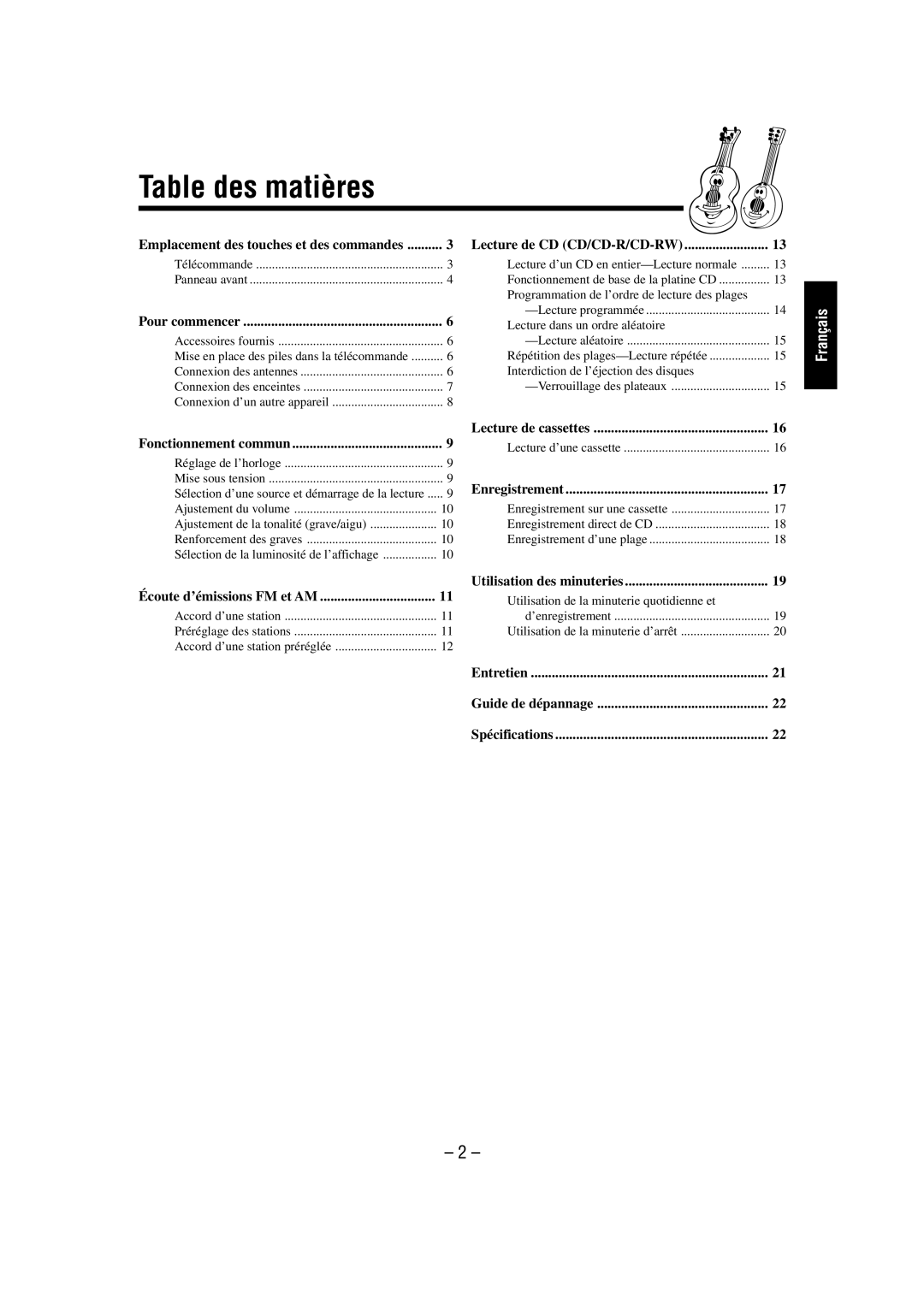 JVC FS-L30 manual Table des matières 