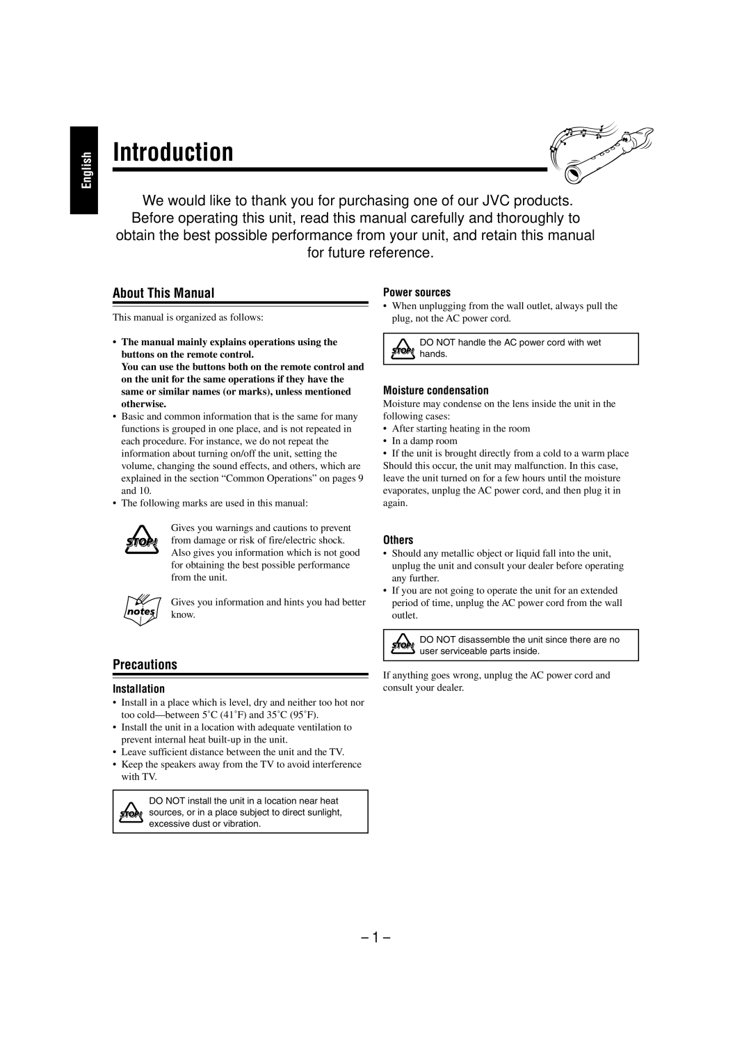 JVC FS-L30 manual Introduction, About This Manual, Precautions 