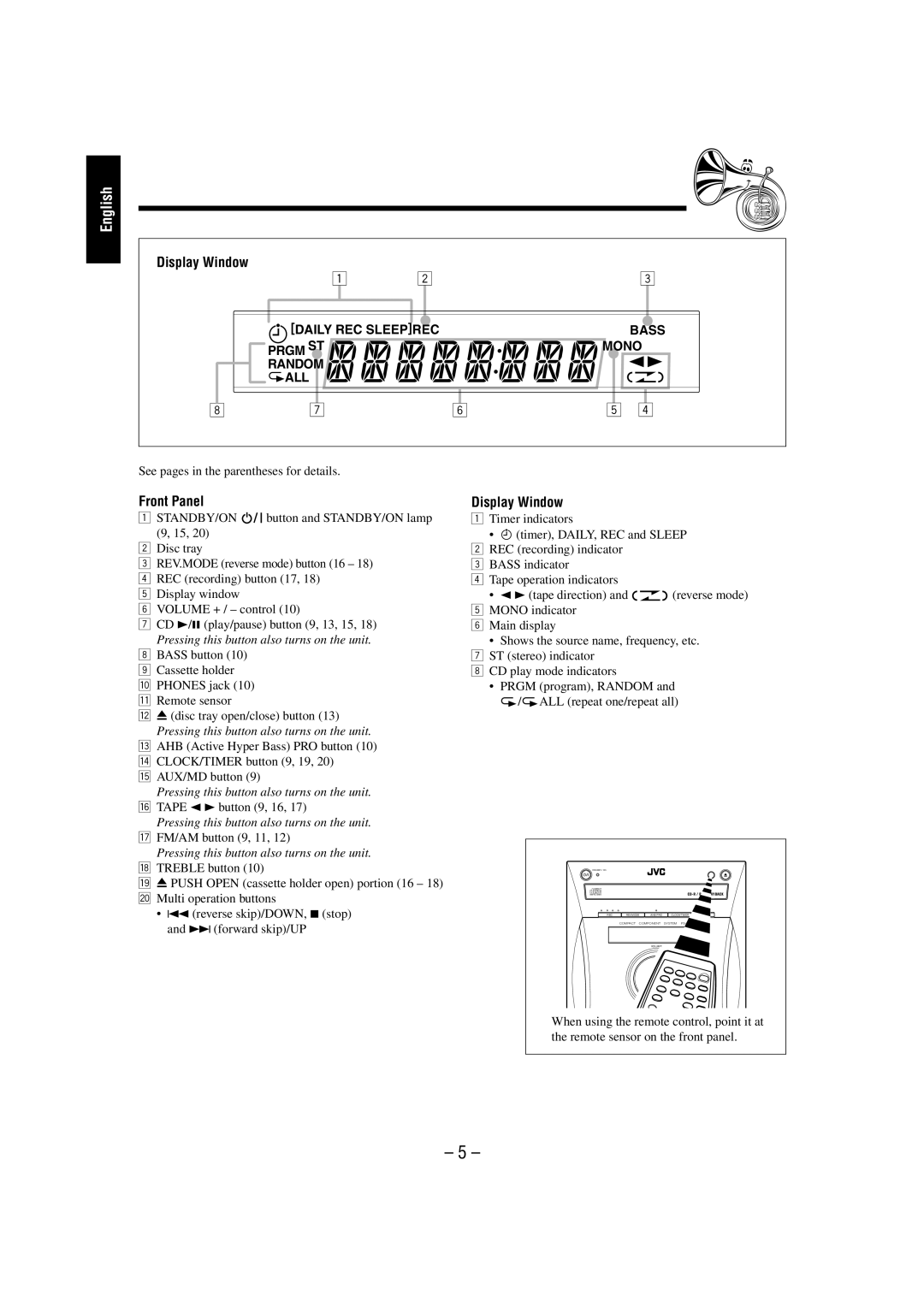 JVC FS-L30 manual Display Window 