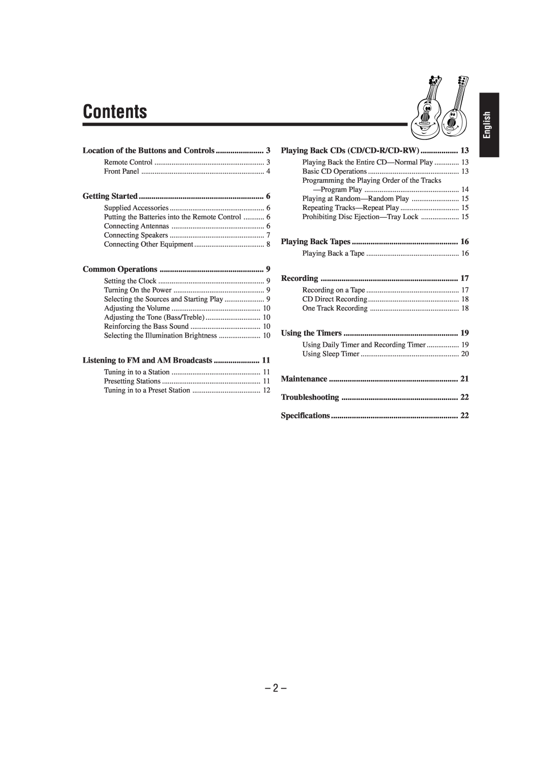 JVC FS-L30 manual Contents, English 