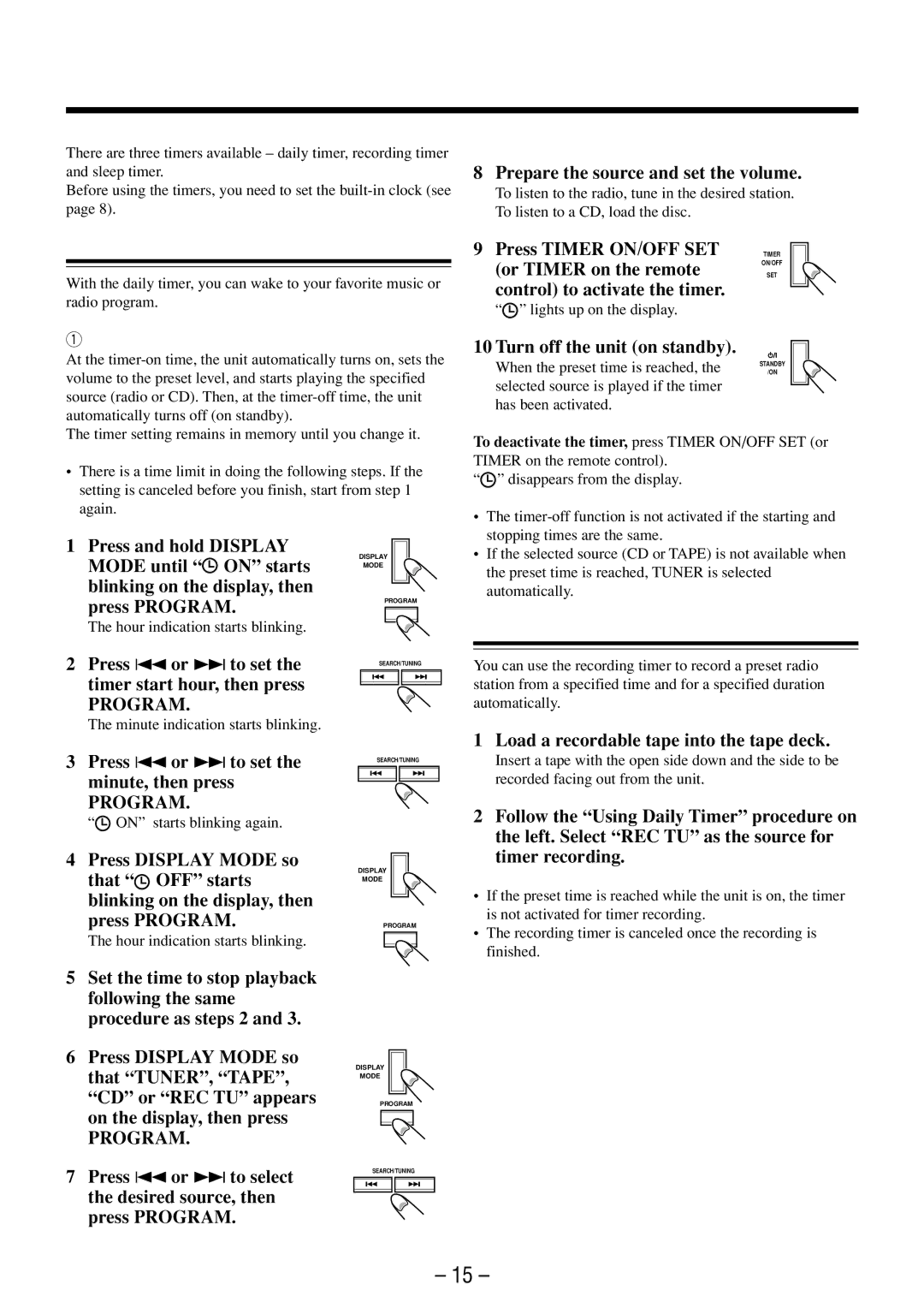 JVC FS-M3 manual Using the Timers, Using Daily Timer, Timer Recording 