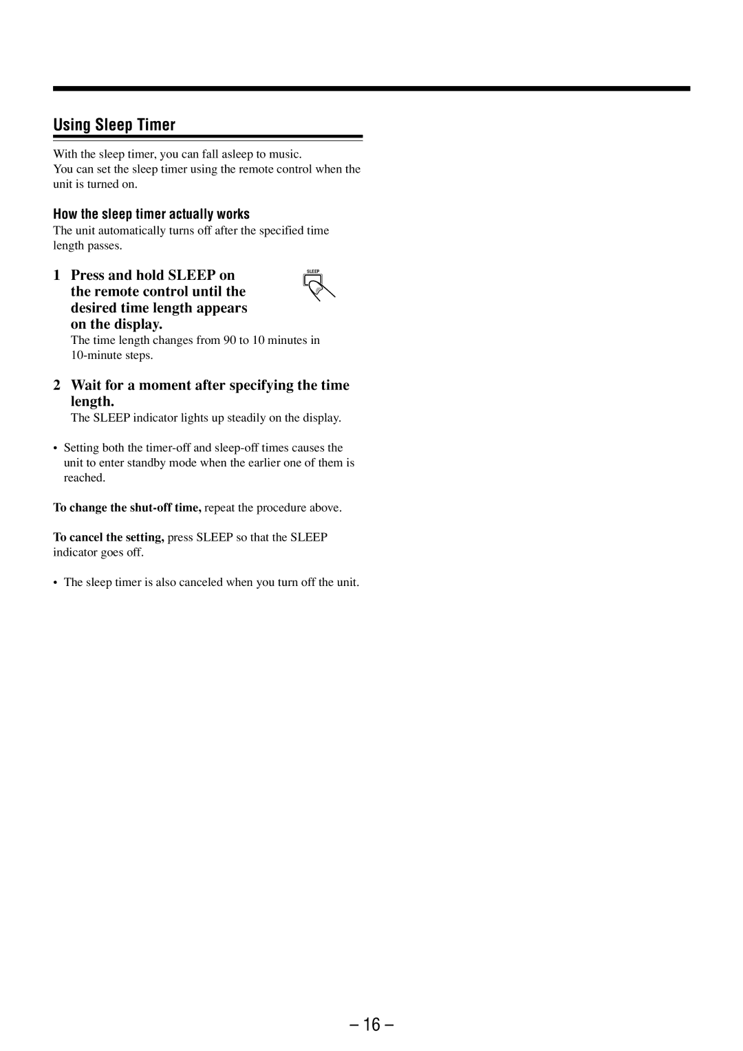 JVC FS-M3 manual Using Sleep Timer, Wait for a moment after specifying the time length, How the sleep timer actually works 