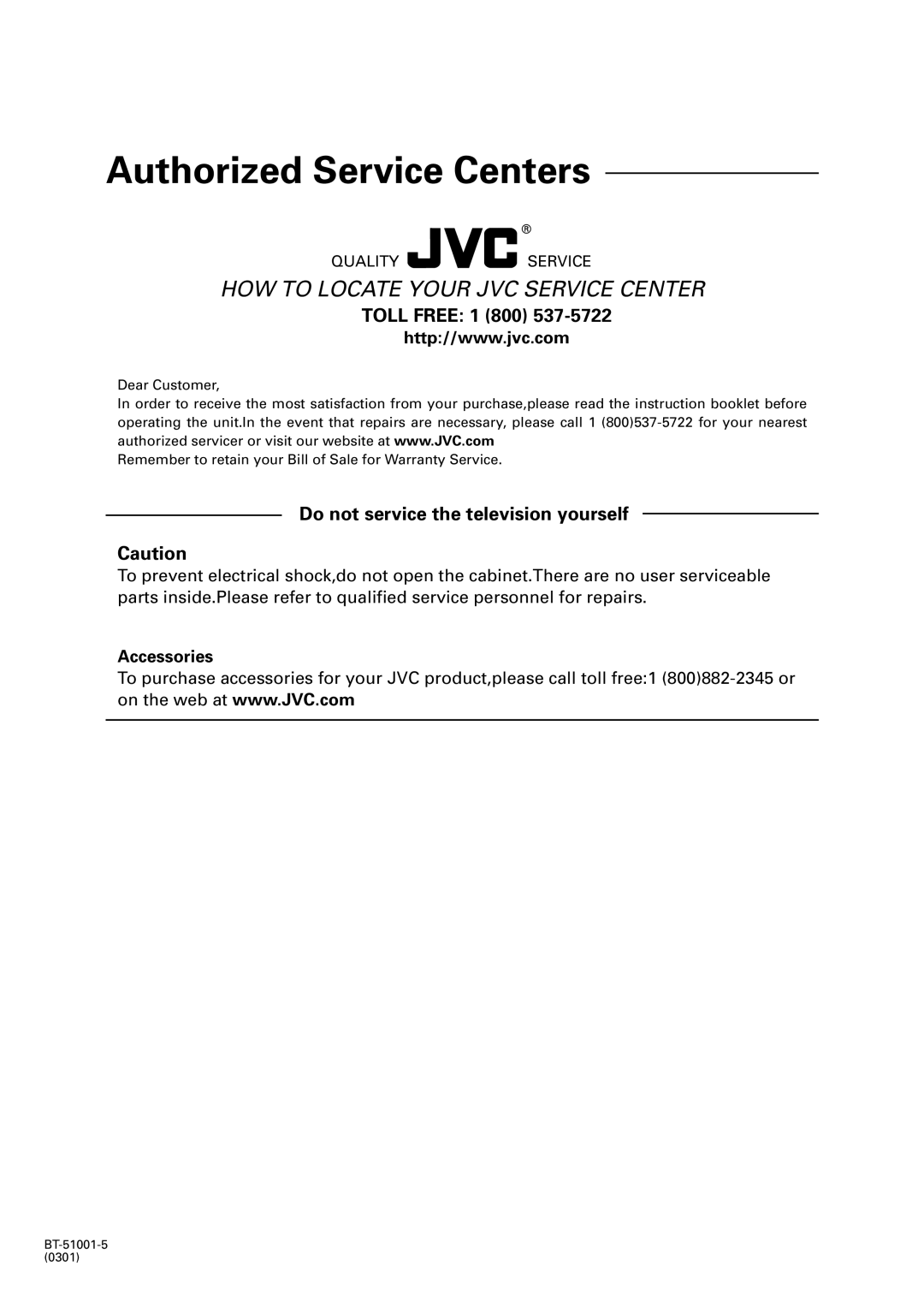 JVC FS-M3 manual Authorized Service Centers 