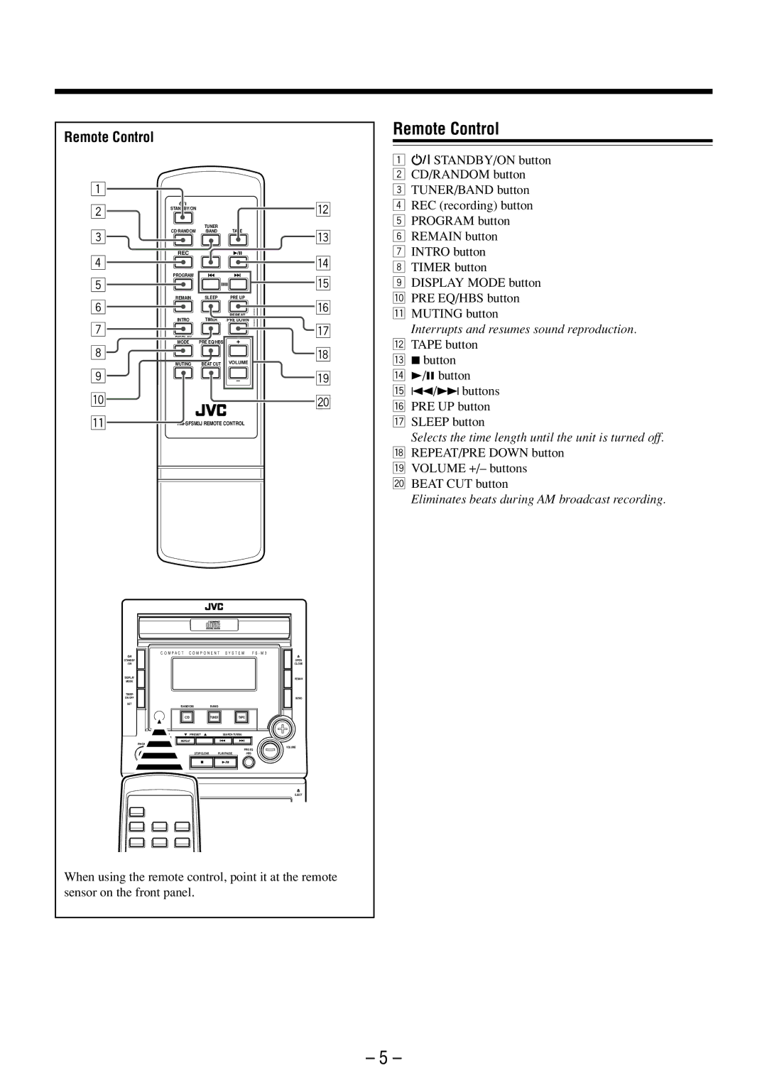 JVC FS-M3 manual Remote Control 