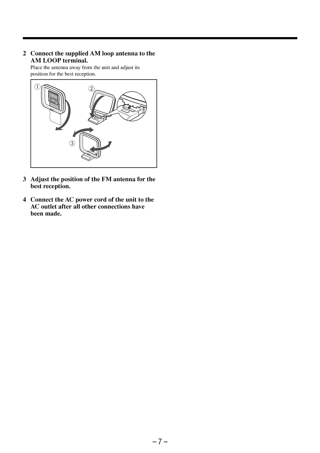 JVC FS-M3 manual Connect the supplied AM loop antenna to the AM Loop terminal 