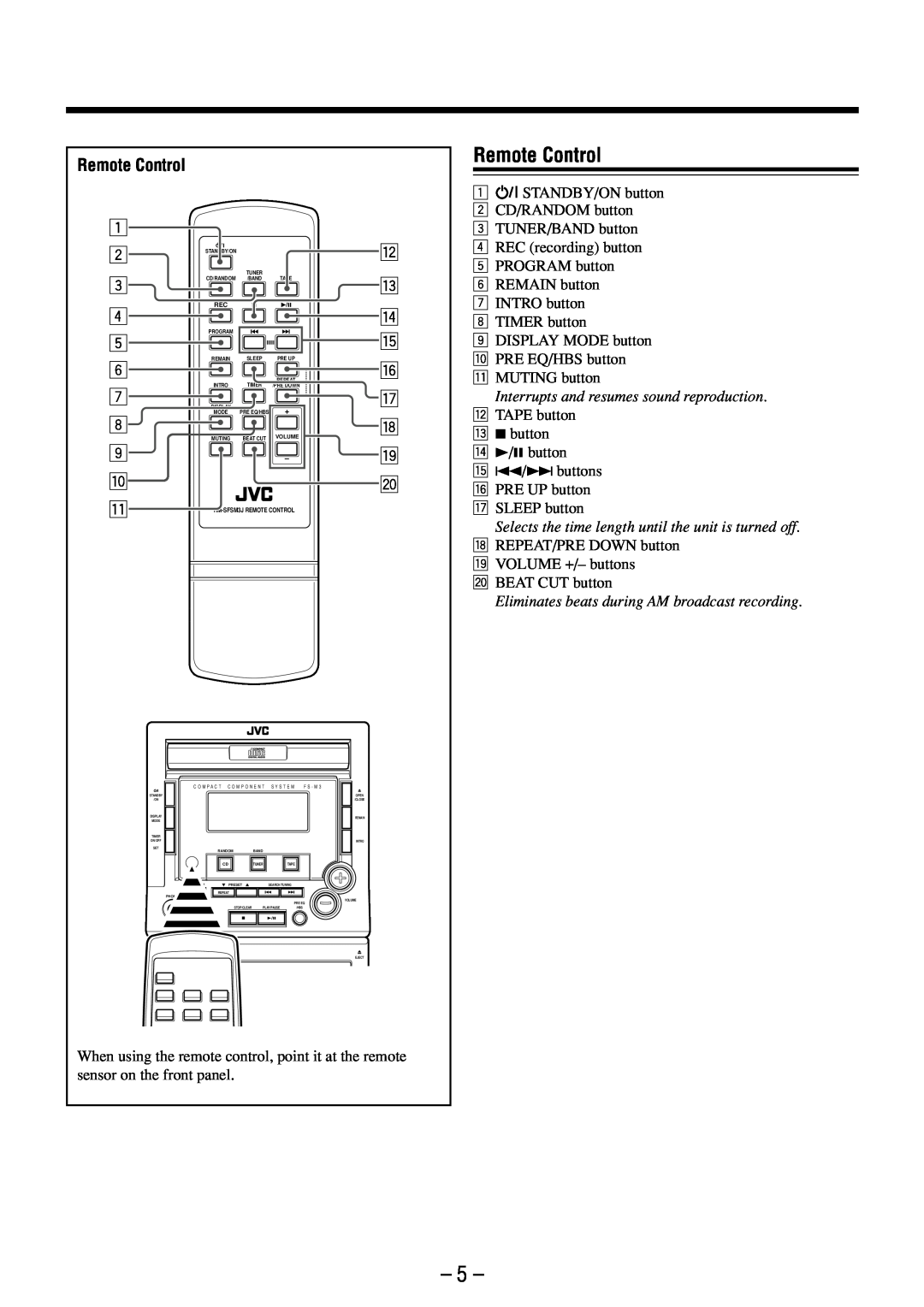 JVC FS-M3 manual Remote Control 