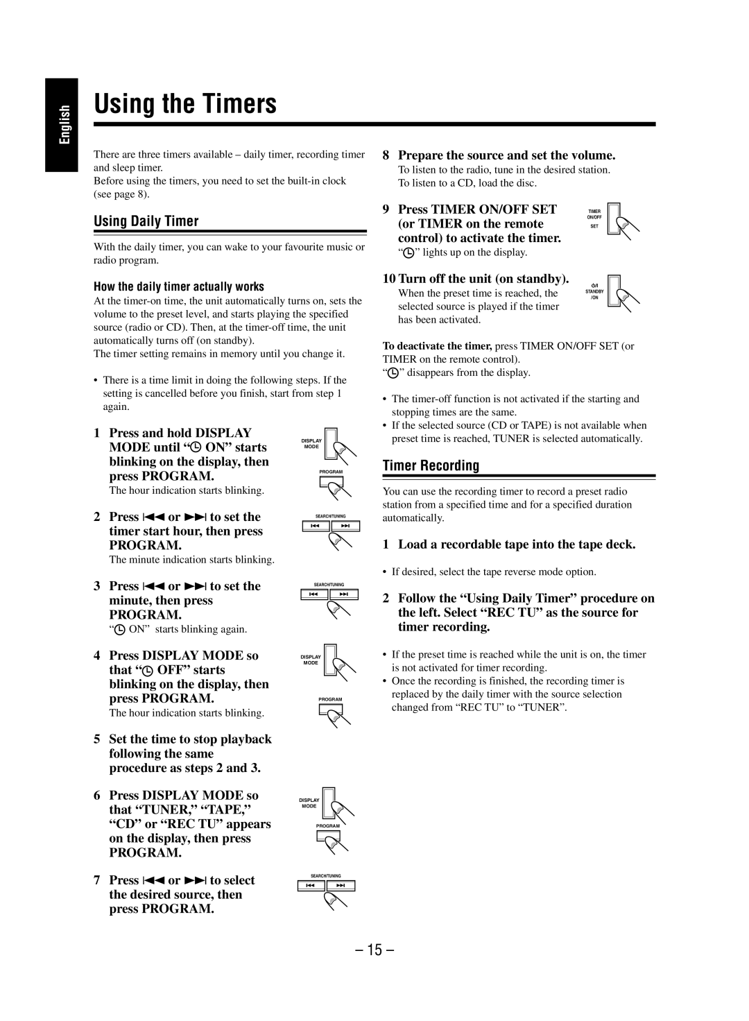 JVC FS-M5 manual Using the Timers, Using Daily Timer, Timer Recording 