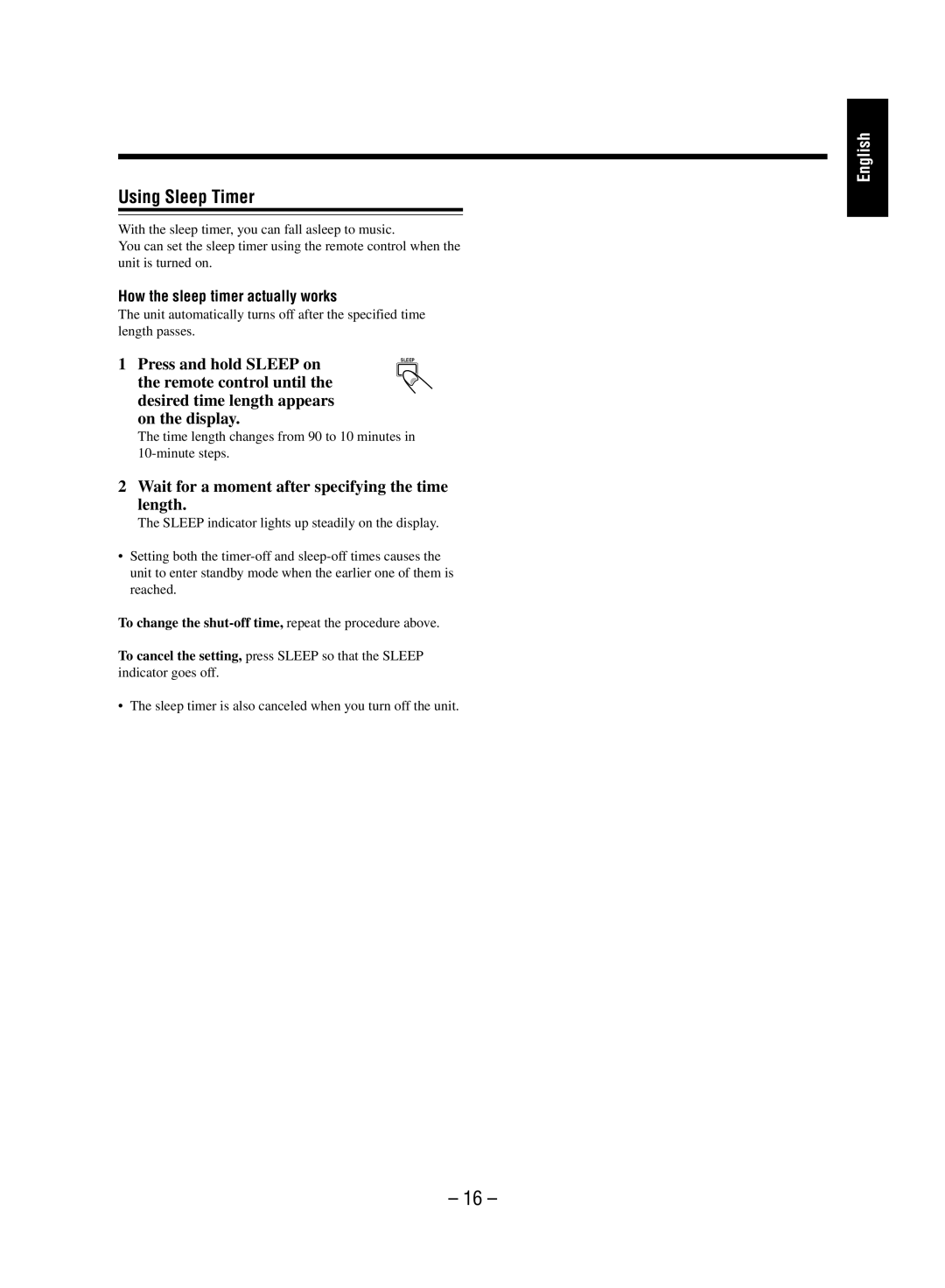 JVC FS-M5 manual Using Sleep Timer, Wait for a moment after specifying the time length, How the sleep timer actually works 