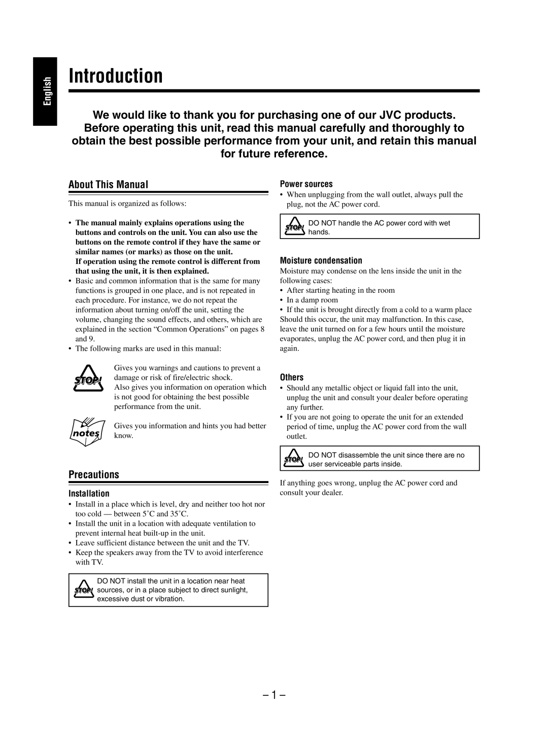 JVC FS-M5 manual Introduction, About This Manual, Precautions 