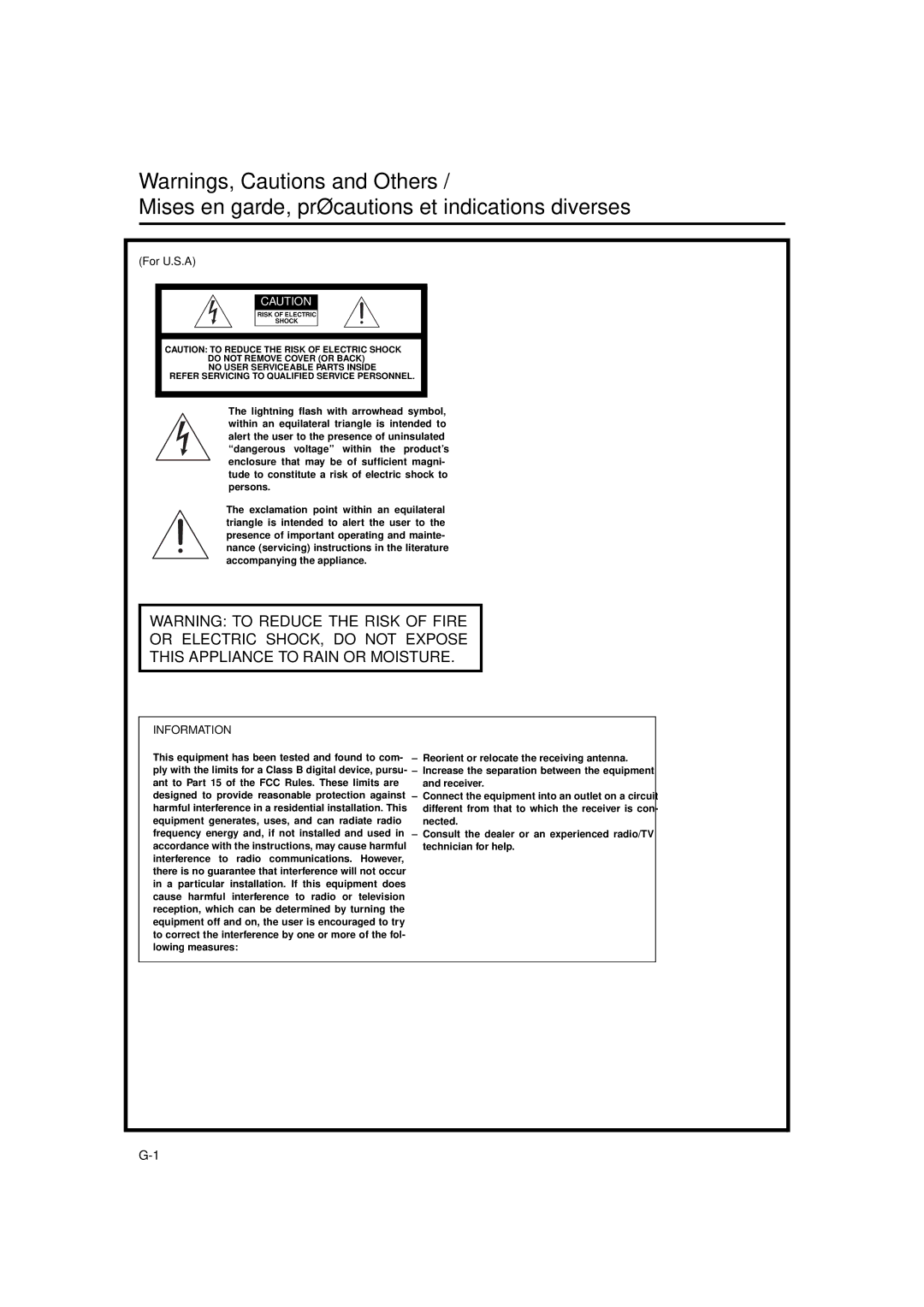 JVC FS-MD9000 manual Mises en garde, précautions et indications diverses, For U.S.A 