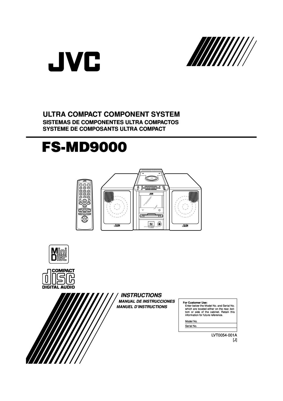 JVC FS-MD9000 manual Manual De Instrucciones Manuel D’Instructions, LVT0054-001AJ, Ultra Compact Component System 
