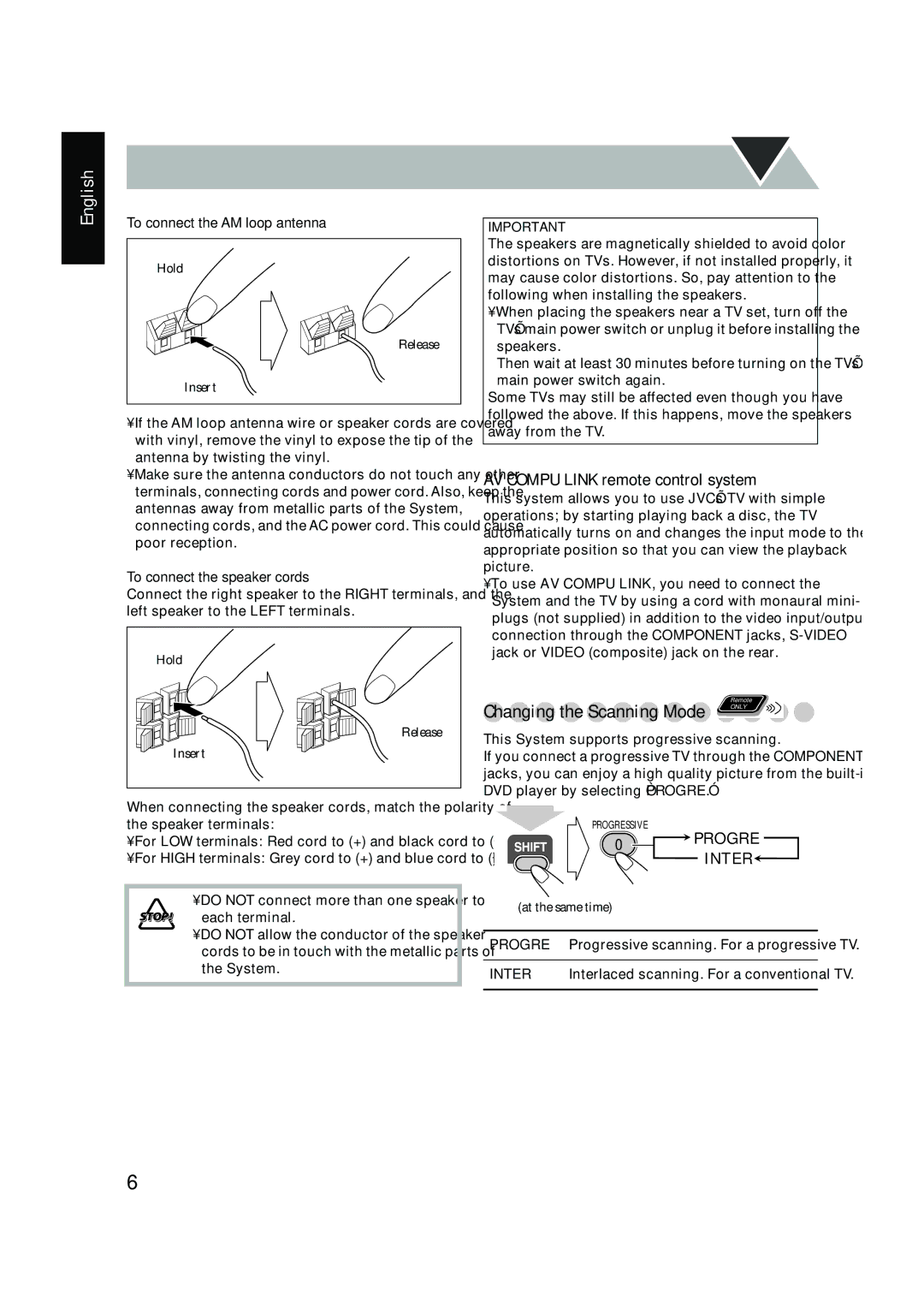 JVC FS-P550 manual AV Compu Link remote control system, To connect the AM loop antenna, To connect the speaker cords 