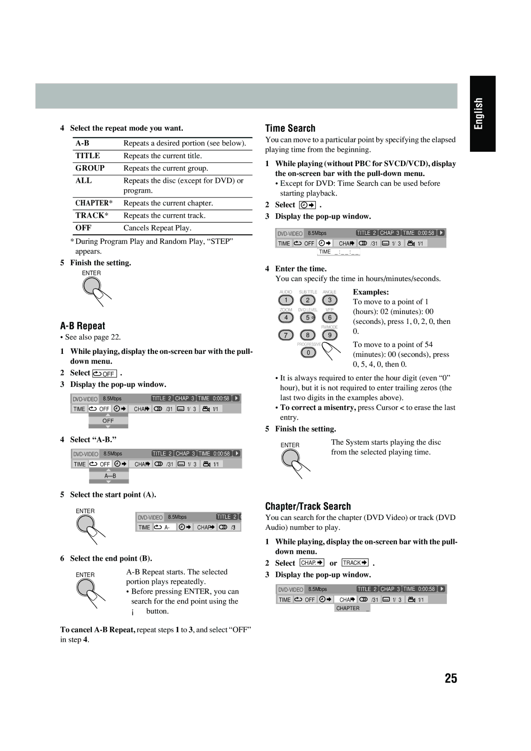 JVC FS-P550 manual Time Search, Chapter/Track Search 