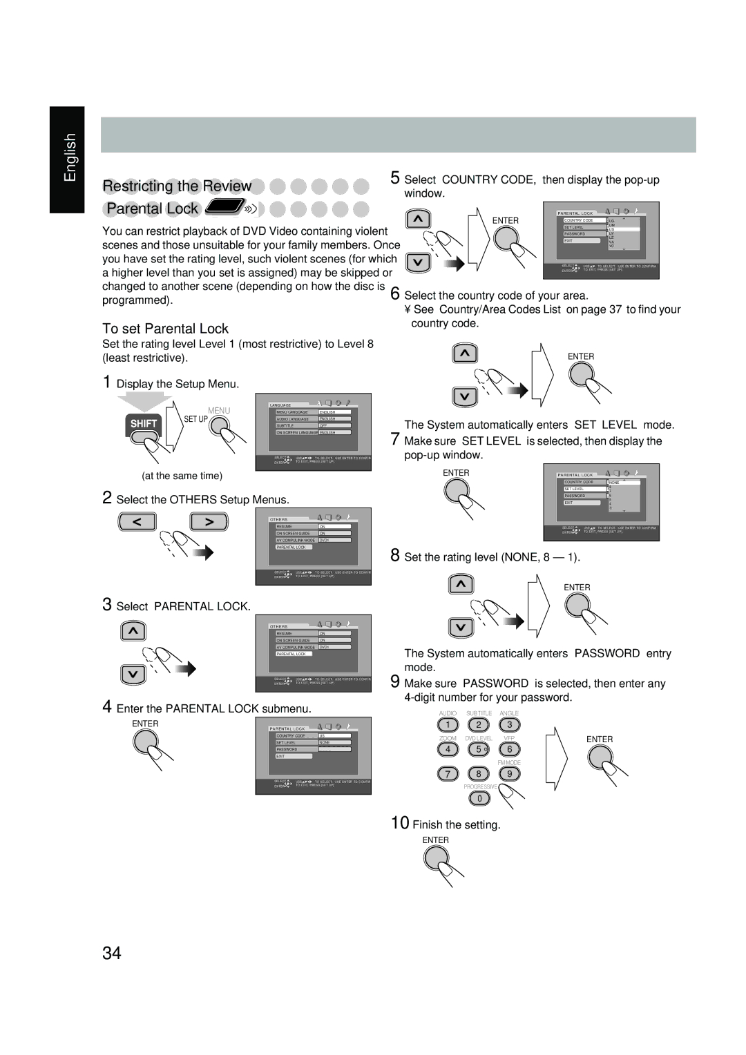 JVC FS-P550 manual Restricting the Review, Parental Lock only, To set Parental Lock 