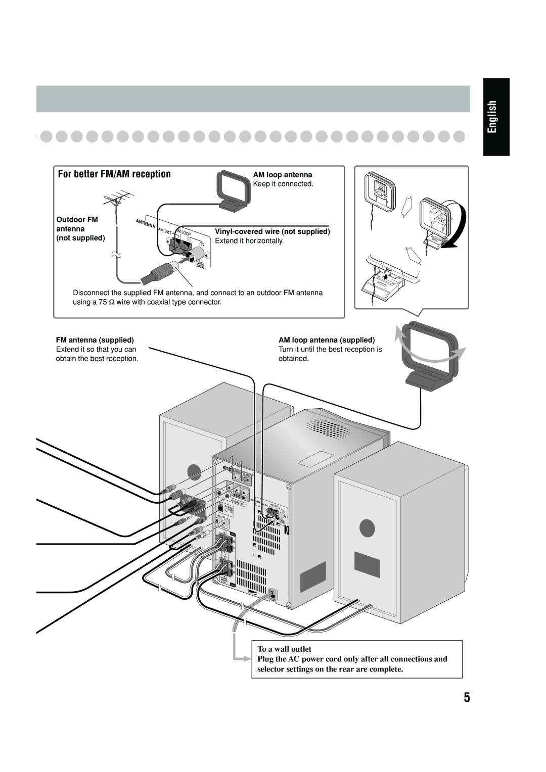 JVC FS-P550 manual For better FM/AM reception, Extend it horizontally 