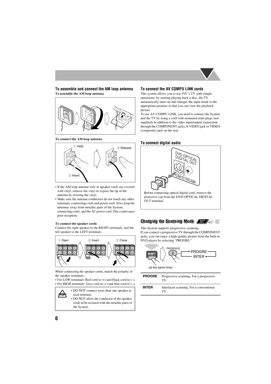 JVC FS-S77B/FS-S77S manual To connect the AV Compu Link cords, To connect digital audio, To connect the speaker cords 