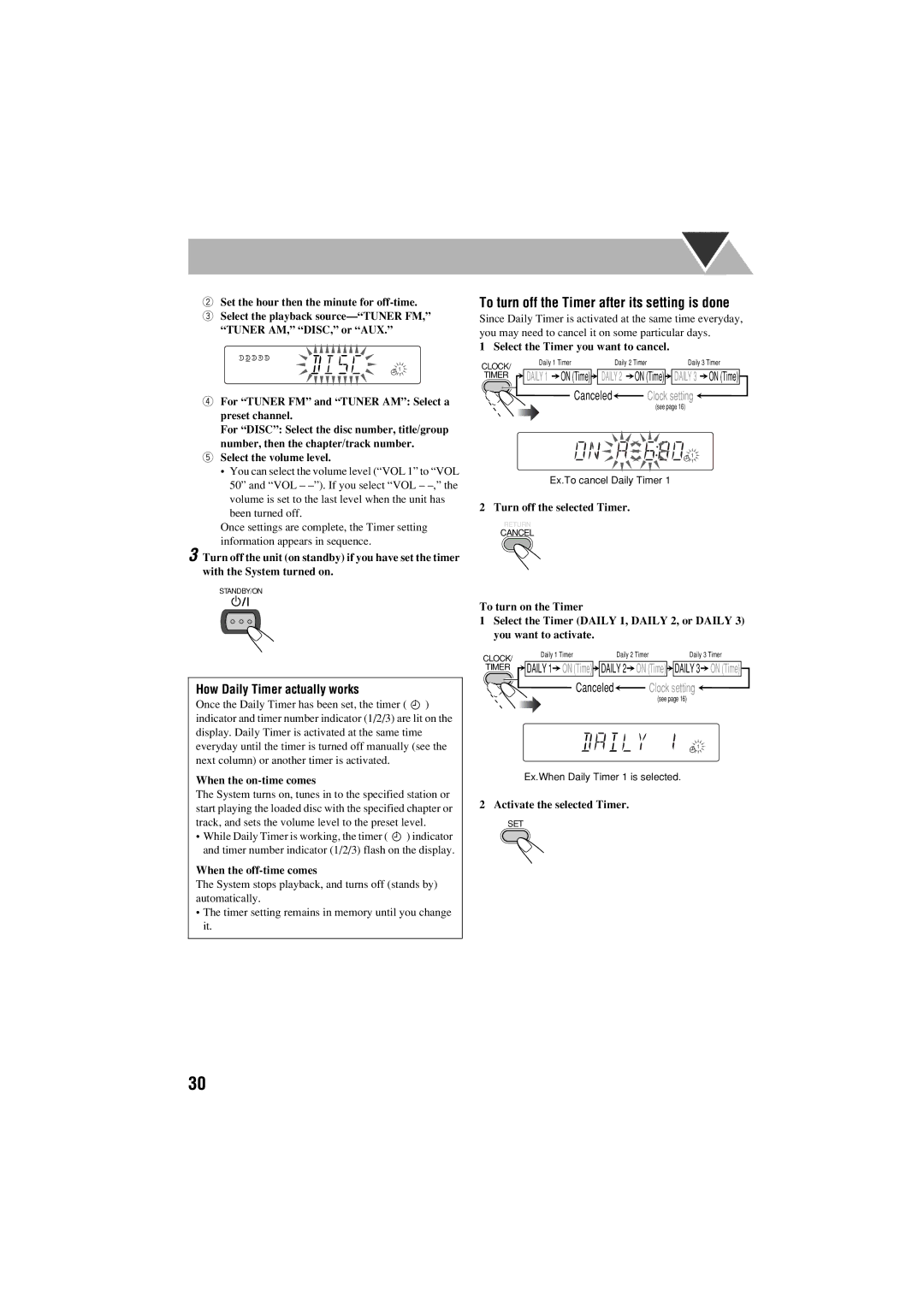 JVC FS-S77B/FS-S77S manual To turn off the Timer after its setting is done 