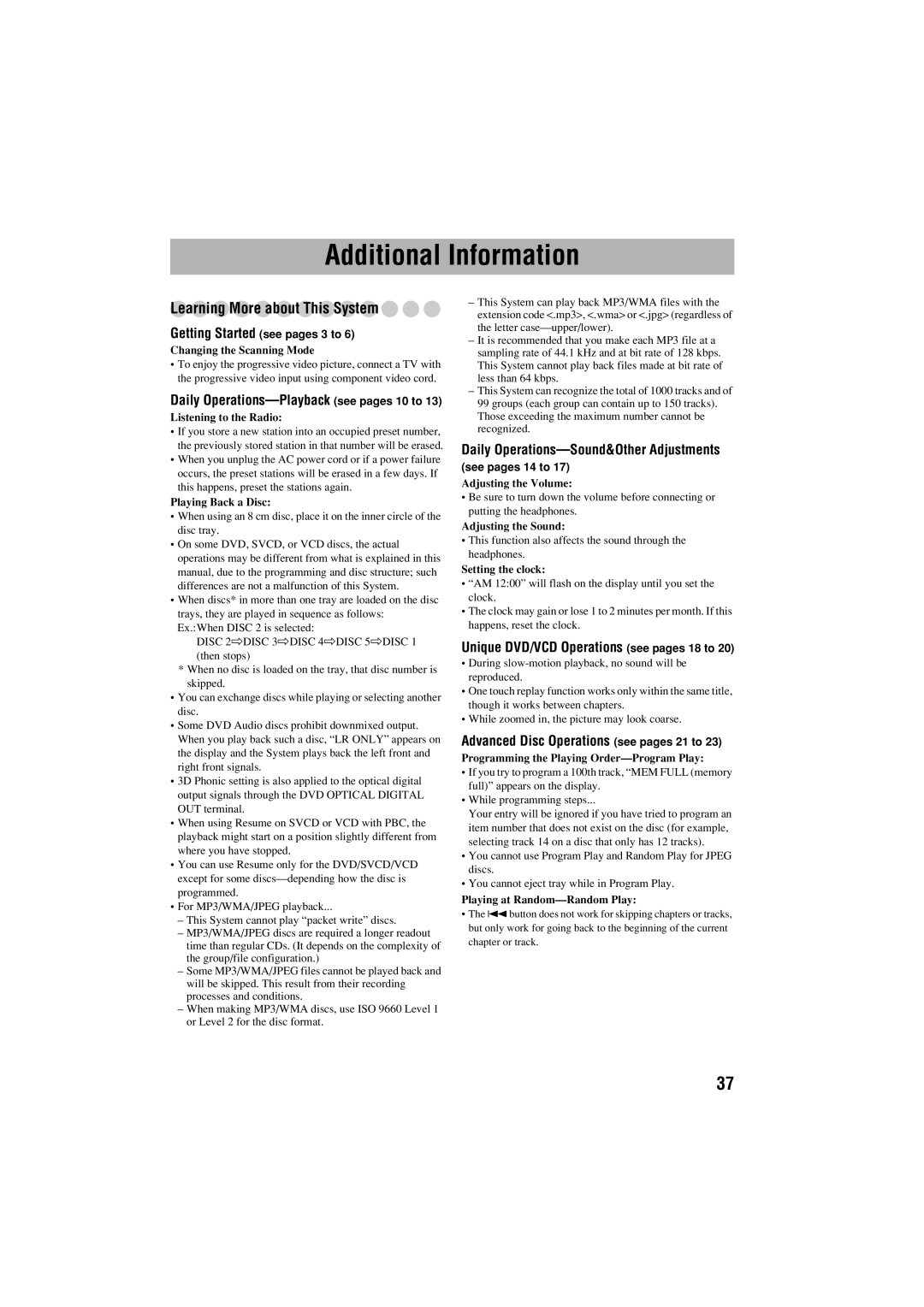 JVC FS-S77B/FS-S77S Additional Information, Learning More about This System, Daily Operations-Sound&Other Adjustments 