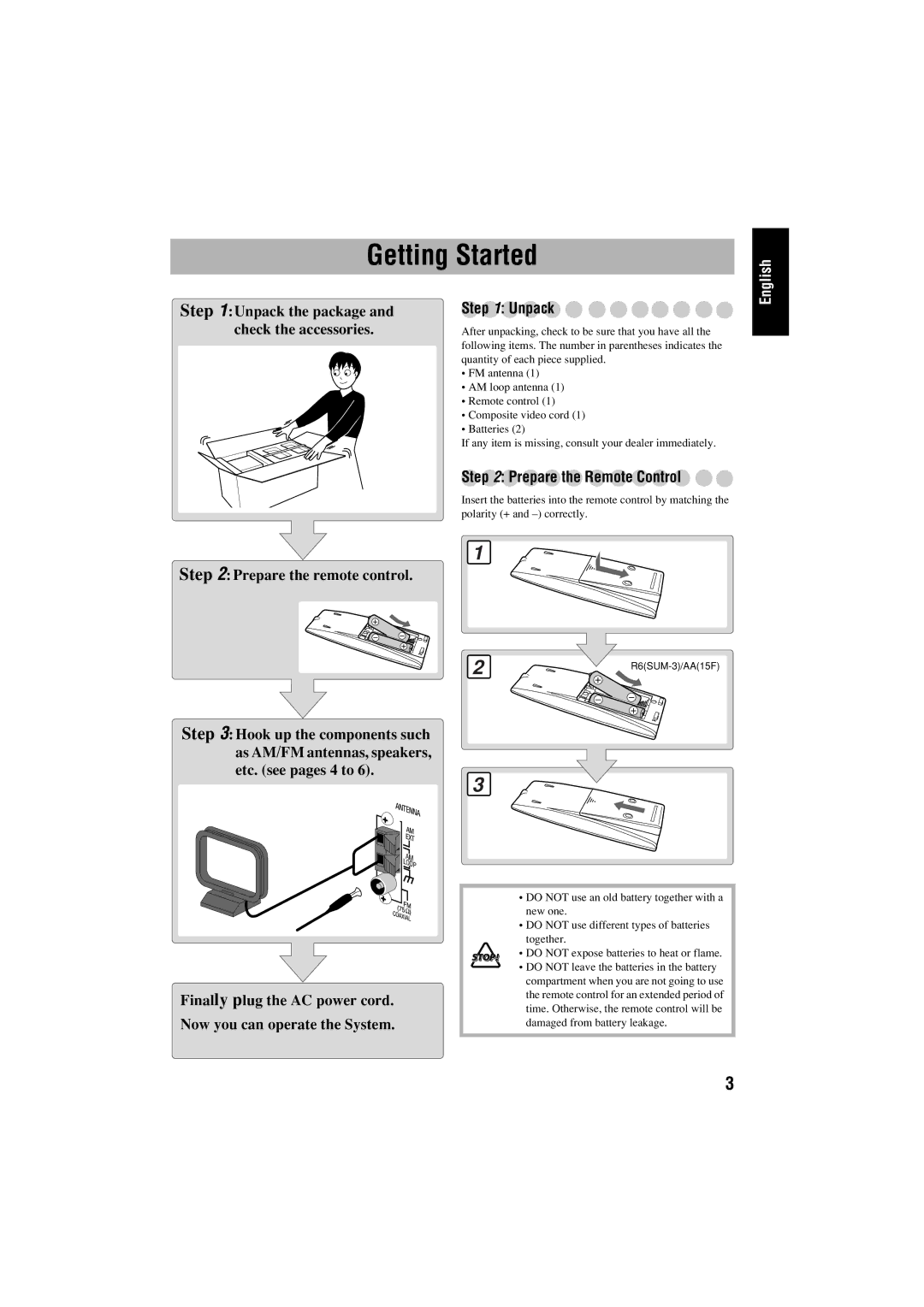 JVC FS-S77B/FS-S77S manual Getting Started 