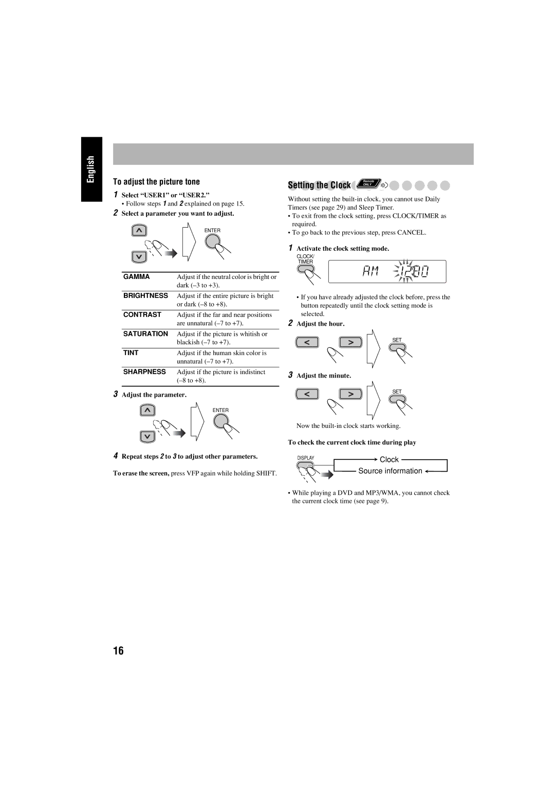 JVC FS-S77B/FS-S77S manual Setting the Clock 