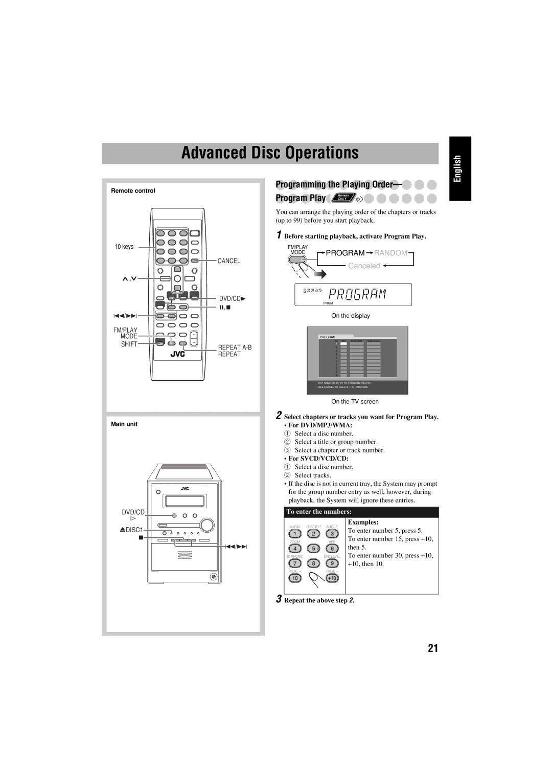 JVC FS-S77B/FS-S77S manual Advanced Disc Operations 