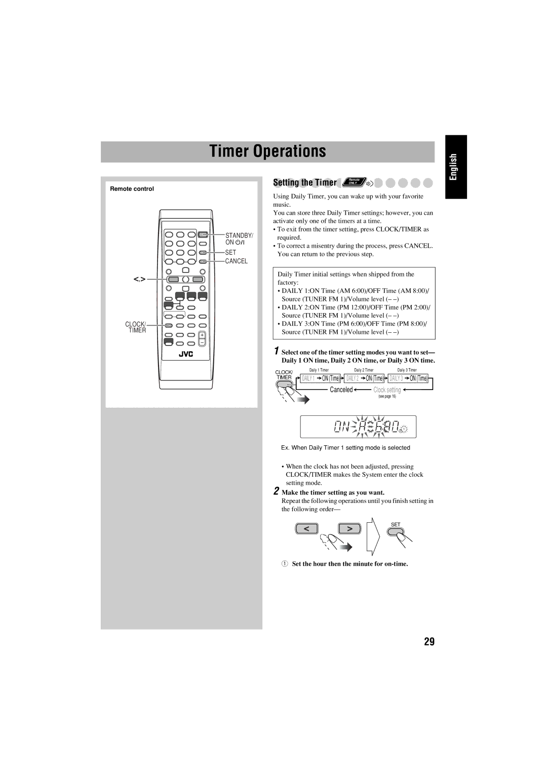 JVC FS-S77B/FS-S77S manual Timer Operations 