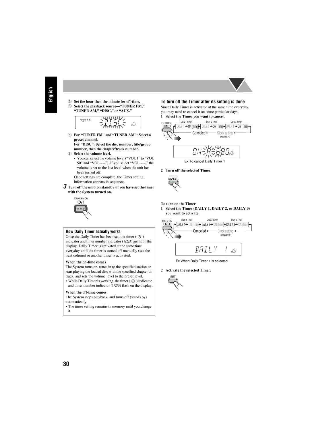 JVC FS-S77B/FS-S77S manual To turn off the Timer after its setting is done 